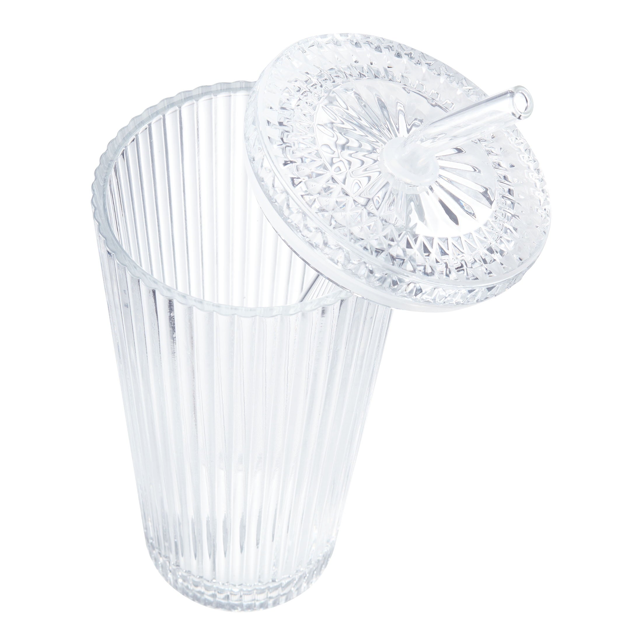 Better Homes &amp; Gardens Glass 21oz Tumbler Ribbed with Glass Lid and Straw