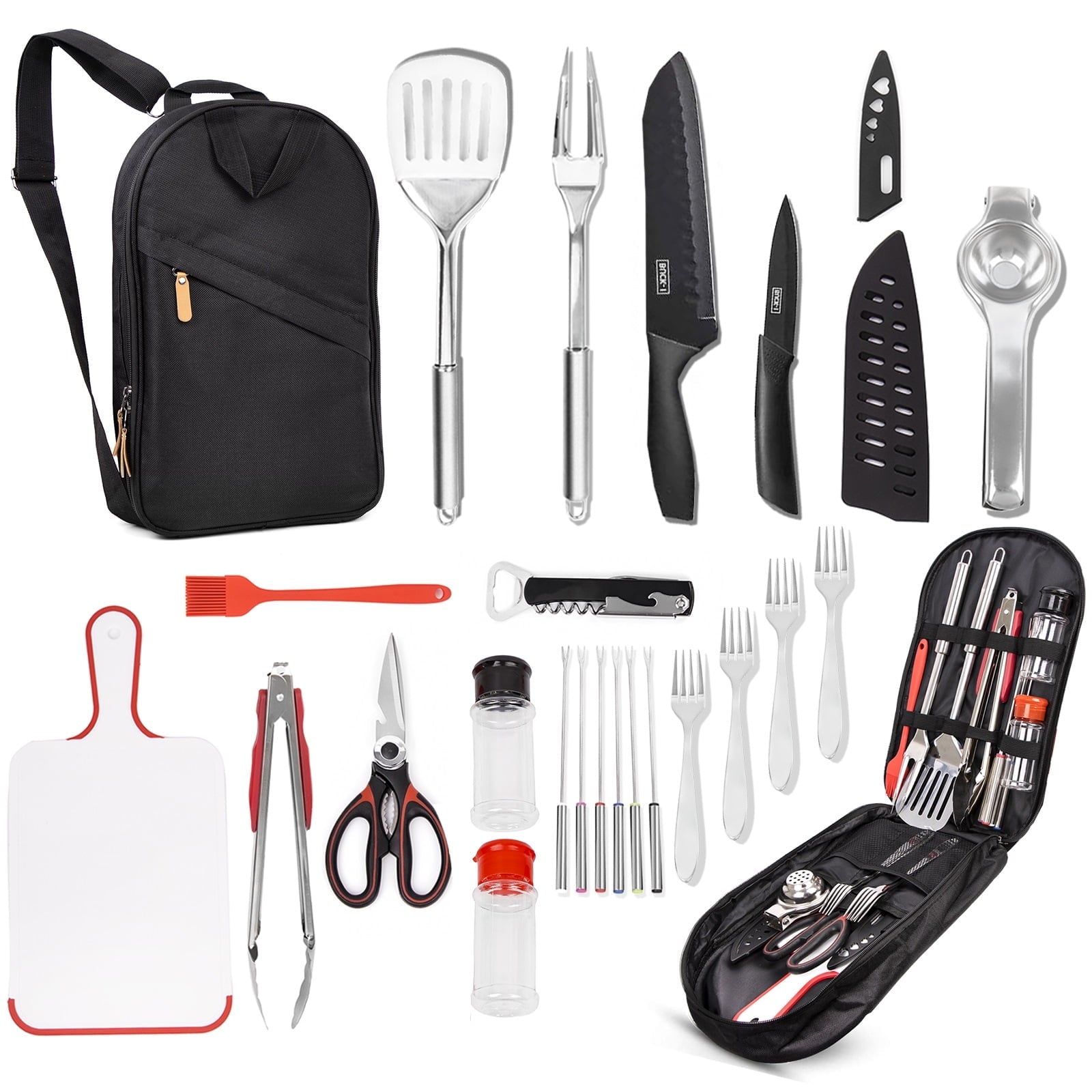 Camp Utensil Set Kitchen Cooking BBQ Grill Tool Kit with Organizer Bag, 12-Piece Travel Kitchen Grill Accessories Compact Gear Cookware Kit for Camping RV Sailboat Backyard BBQ
