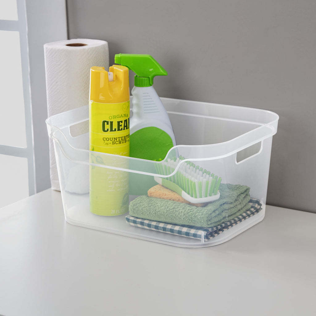 Large Open Bin, Clear Plastic, Easy Access Bin with Scoop Front, Clear