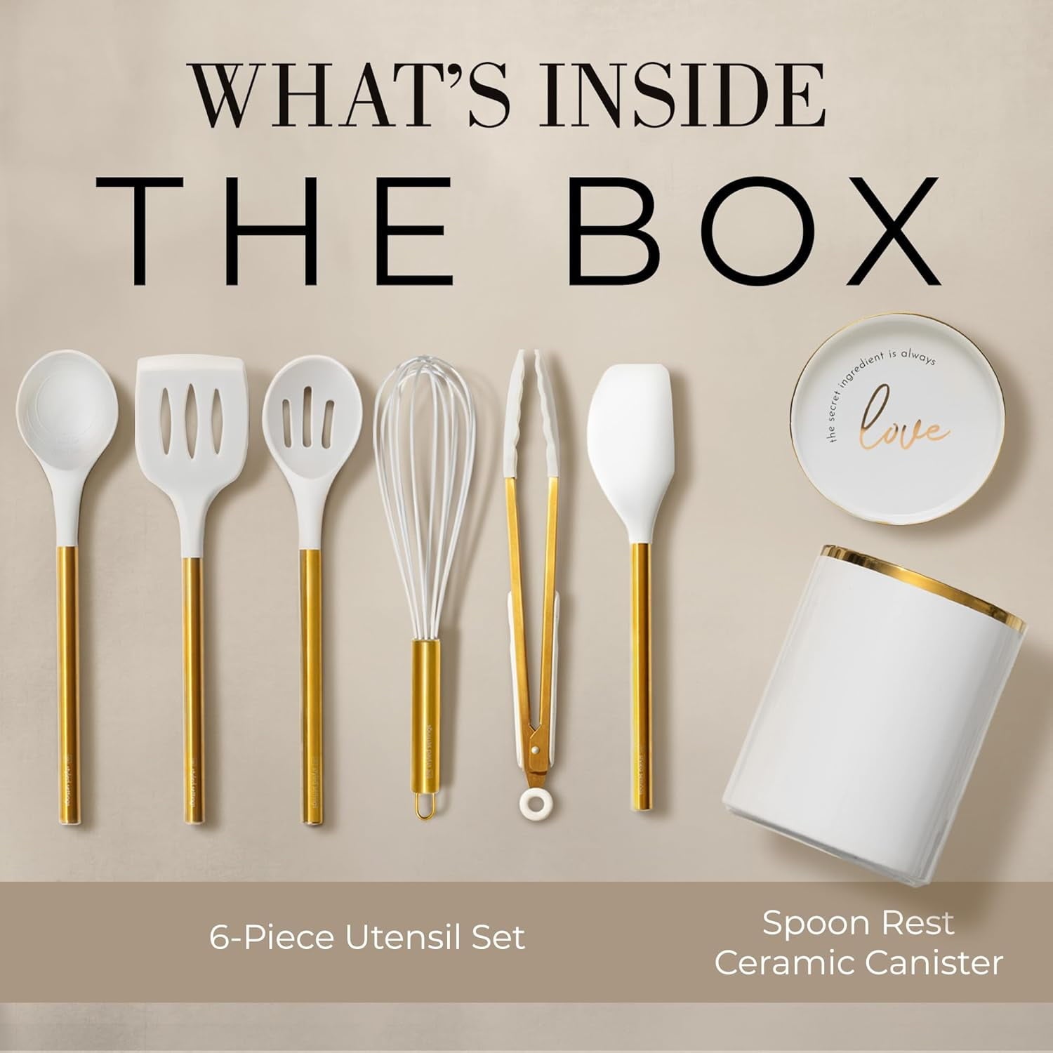 White Silicone and Gold Cooking Utensils Set