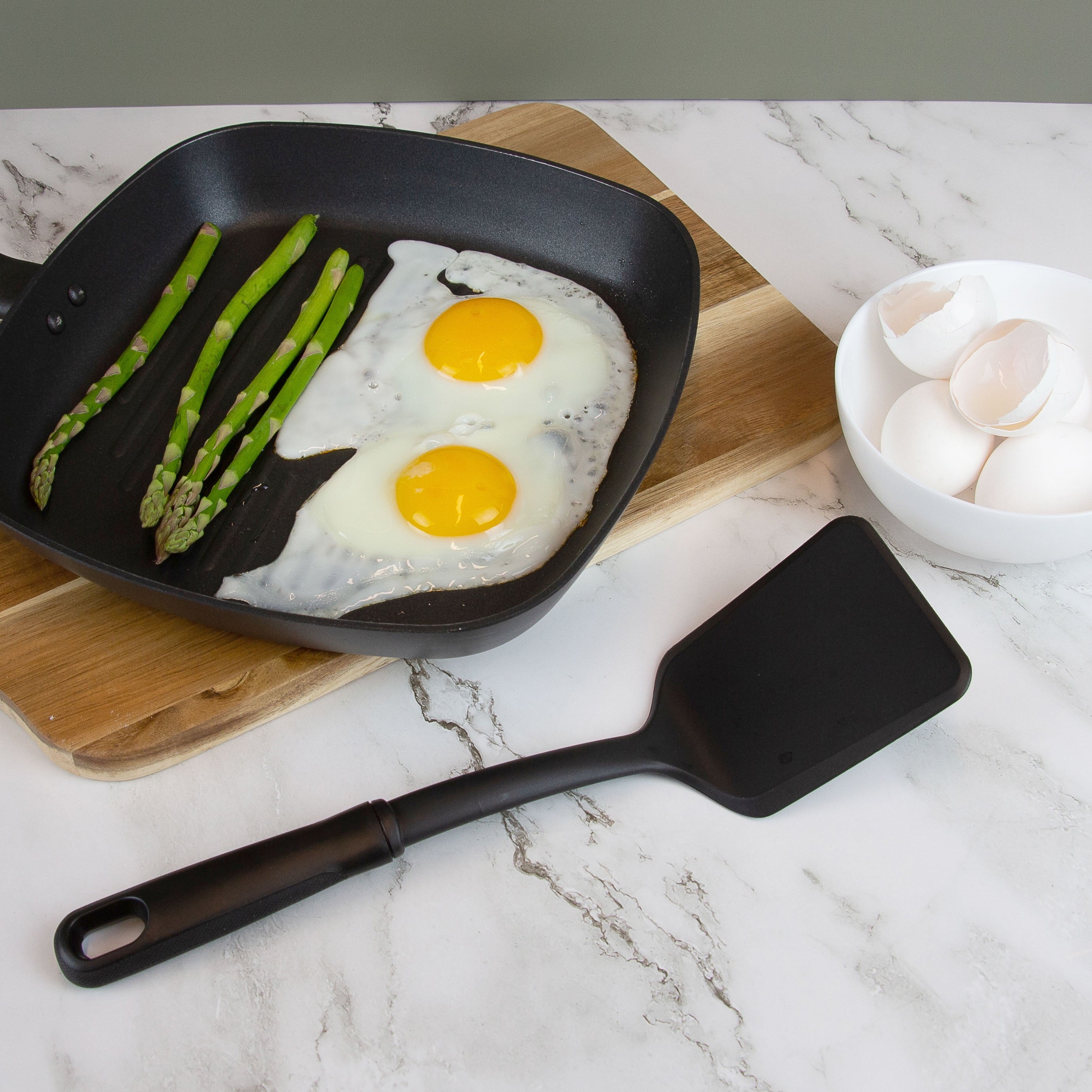 (8 pack) Solid Kitchen Turner, Nylon, Black, Diamond Pattern Handle