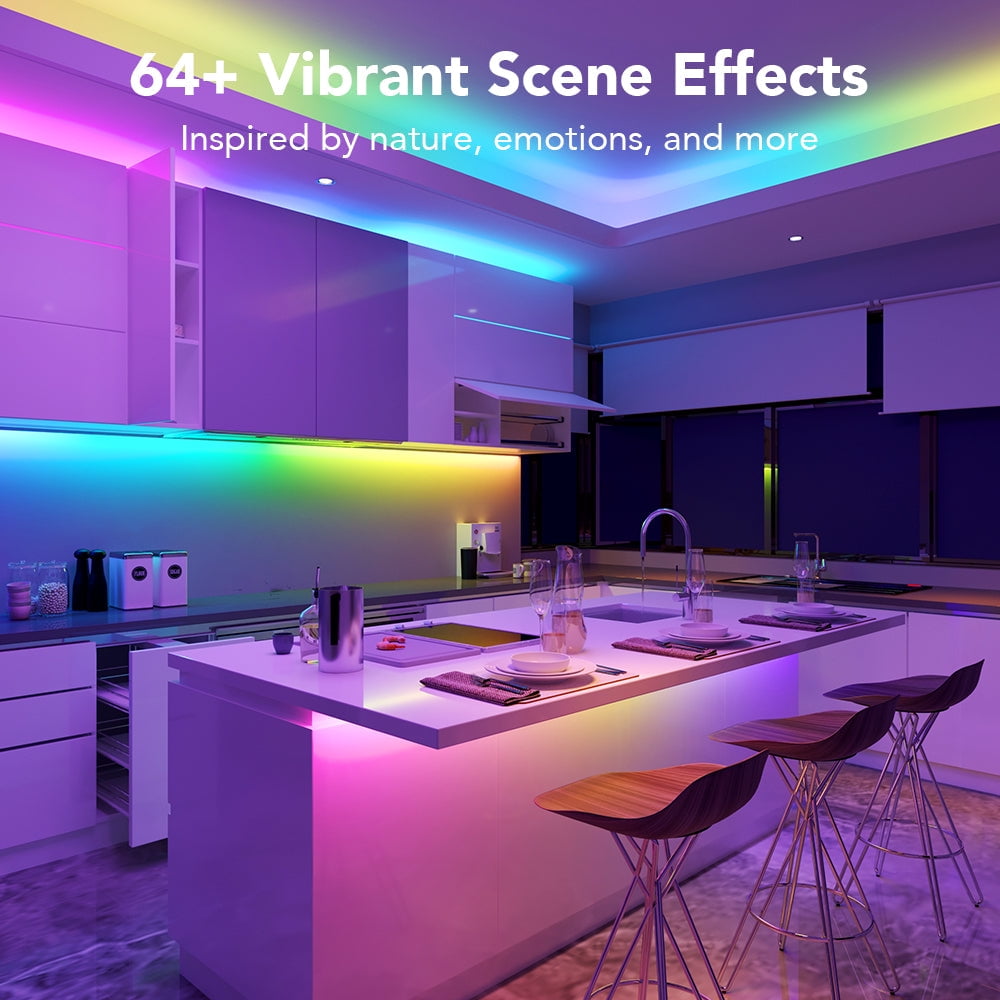 24.6' Wi-Fi RGBIC Strip Light with A19 Wi-Fi 1200LM RGBWW LED Smart Light Bulb, Dimmable, Color Changing, 85W Equivalent Bulbs