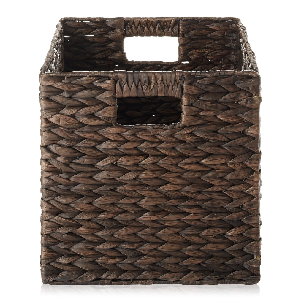 10.5" x 10.5" Water Hyacinth Storage Baskets, Natural - Set of 2 Collapsible Cube Organizers, Woven Bins for Bathroom, Bedroom, Laundry, Pantry, Shelves