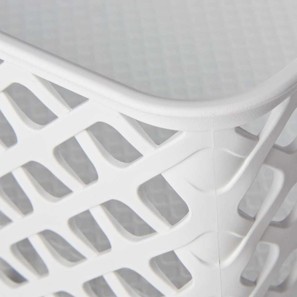 Small White Decorative Plastic Storage Basket, 10 in x 8 in x 4 in