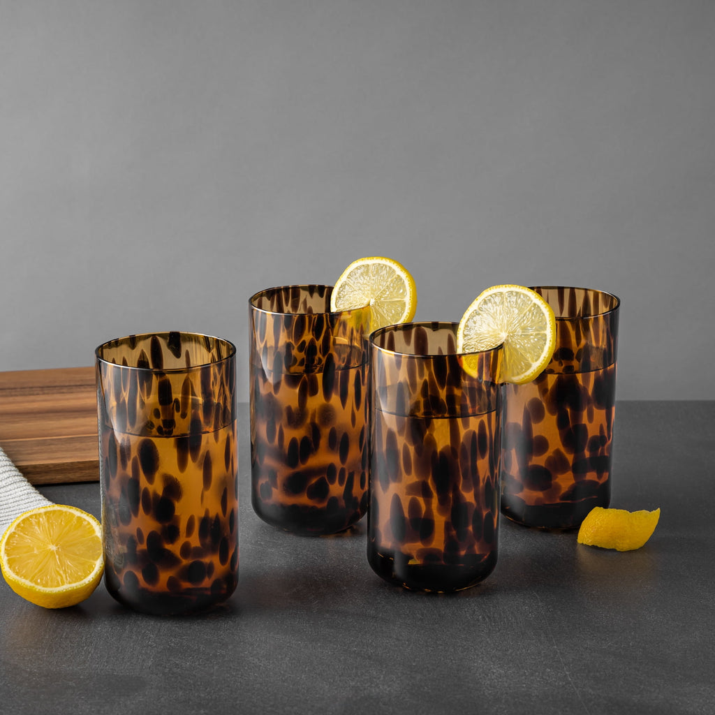 Thyme &amp; Table 20 fl oz Brown Tortoise Drinking Glasses, Set of 4