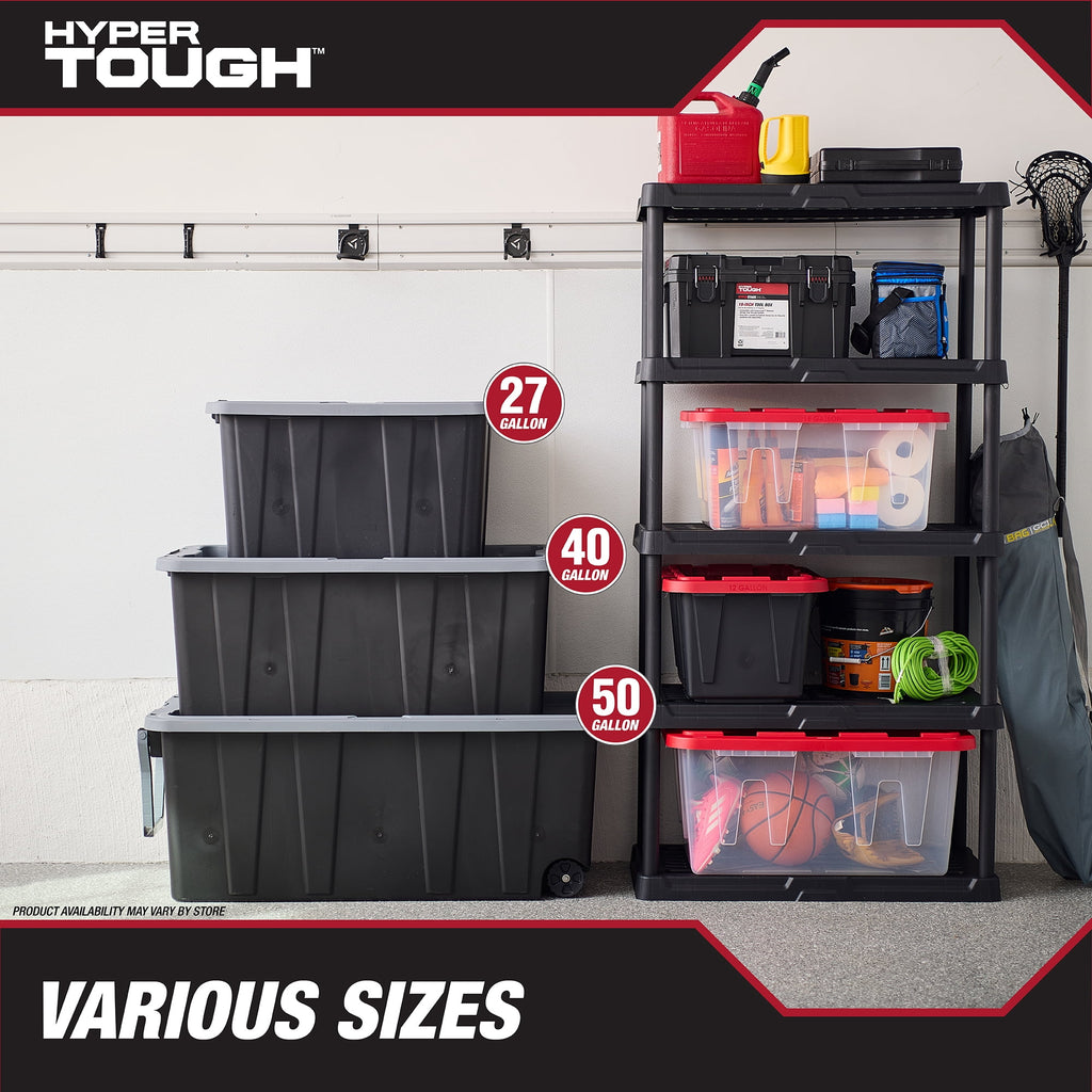 27 Gallon Large Storage Bin with Latch Lid, Heavy Duty Latching Plastic Storage Container, Black and Grey