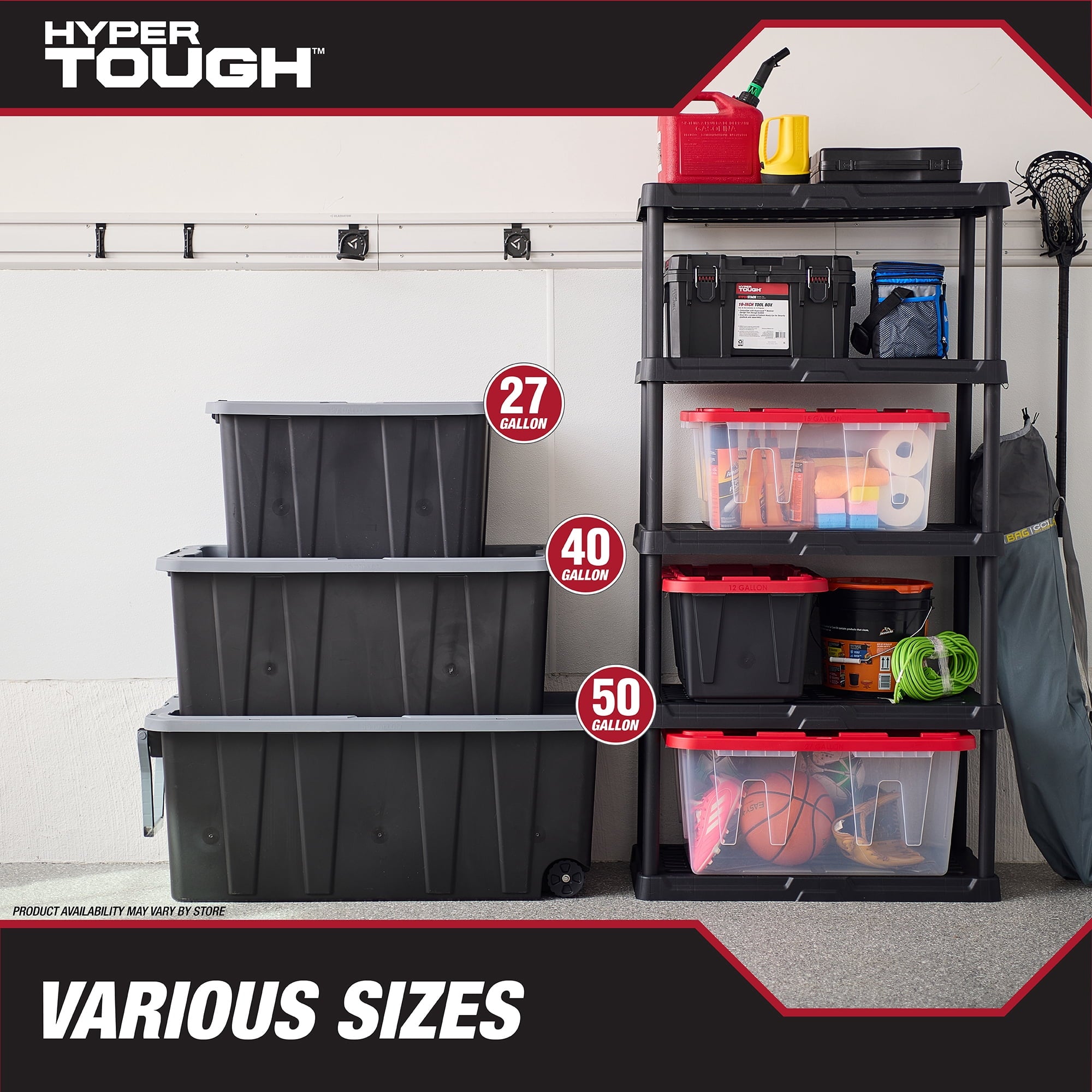 27 Gallon Large Storage Bin with Latch Lid, Heavy Duty Latching Plastic Storage Container, Black and Grey