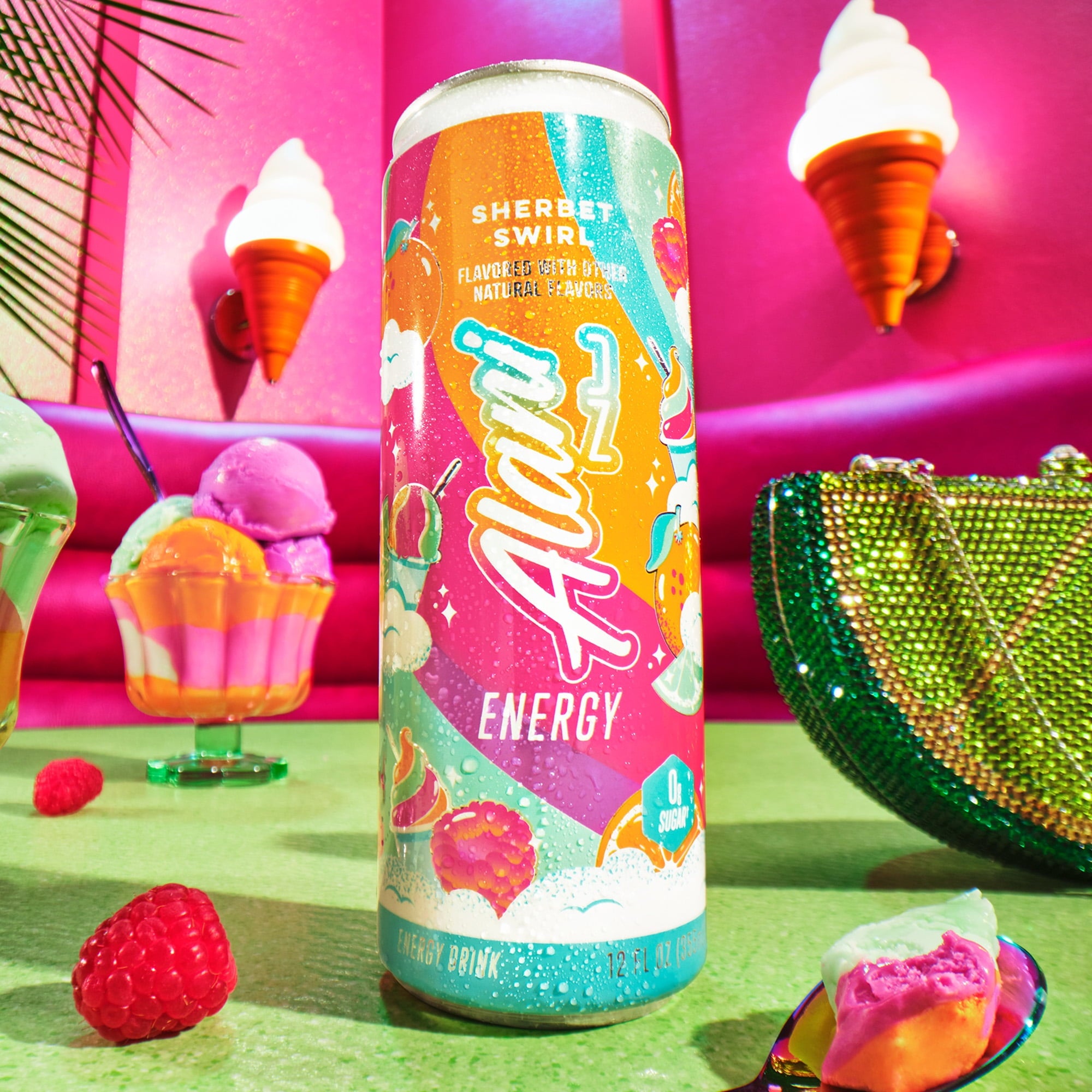 Sugar Free Energy Drink, Sherbet Swirl, 12 fl oz, 12 Pack, Cans, 200mg Caffeine