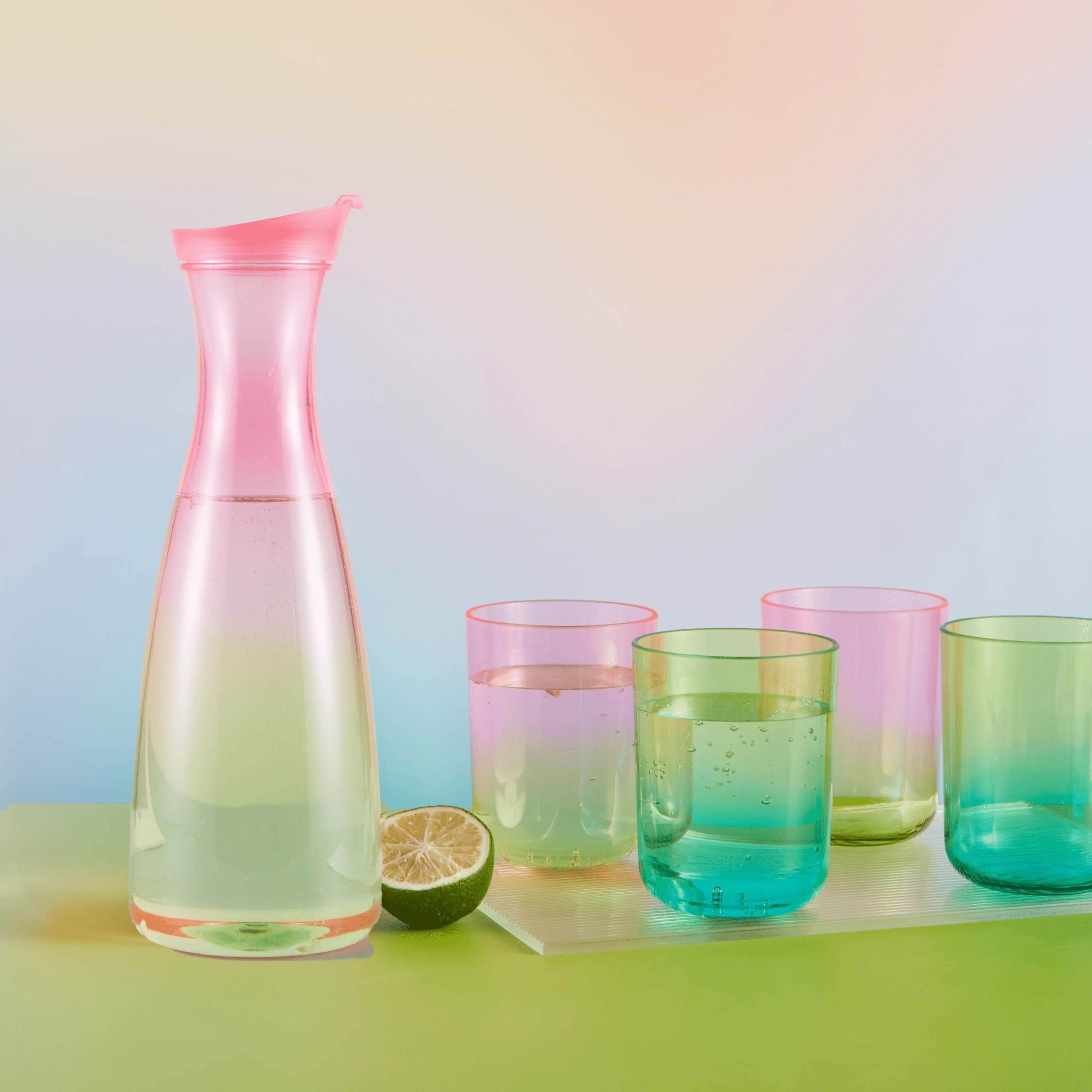 12oz Drinking Glasses Set of 4, Gradient Color Acrylic Tumbler Cup, Ice Beverage and Water Servers Mixed Colors