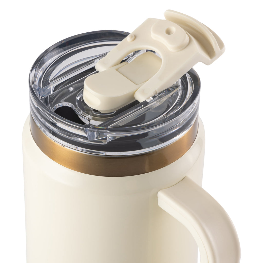 Thyme &amp; Table 32 fl oz Stainless Steel Luna Tumbler with Handle and Dual Straw Lid, Cream &amp; Black Check