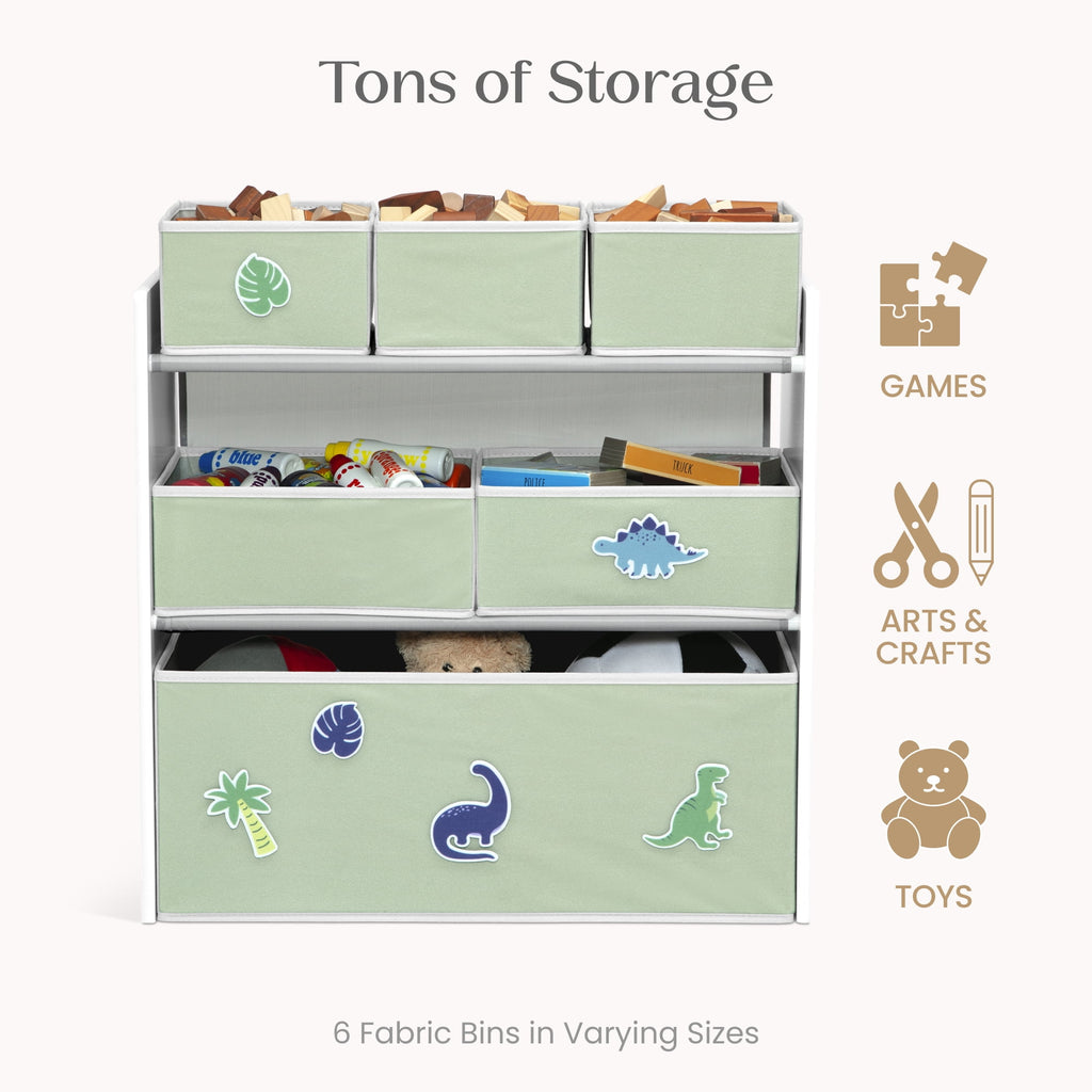 Design &amp; Store 6 Bin Toy Storage Organizer with Interchangeable Patches, Green/Pink