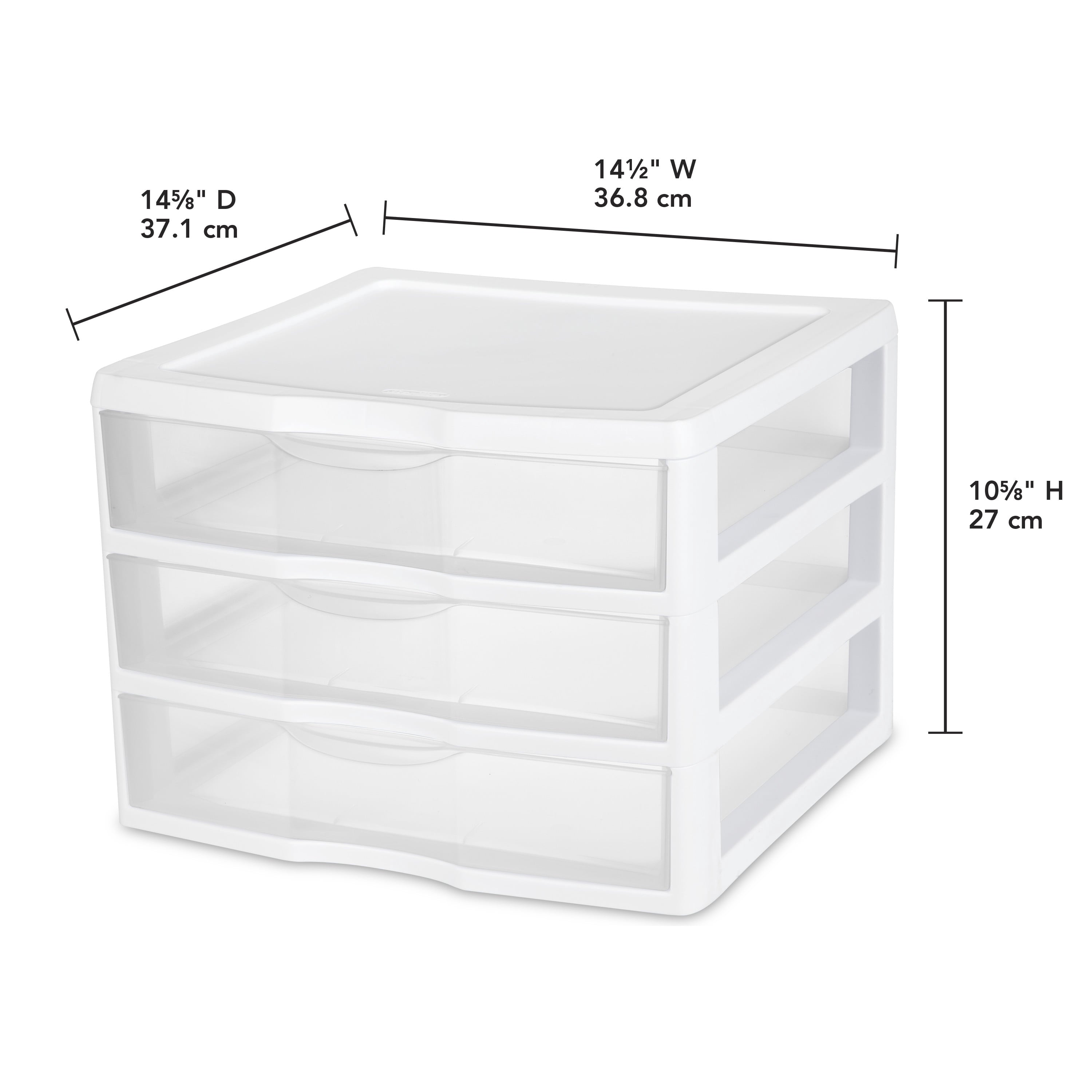 Wide 3 Drawer Unit, Clear Plastic Countertop or Desktop Drawers, White