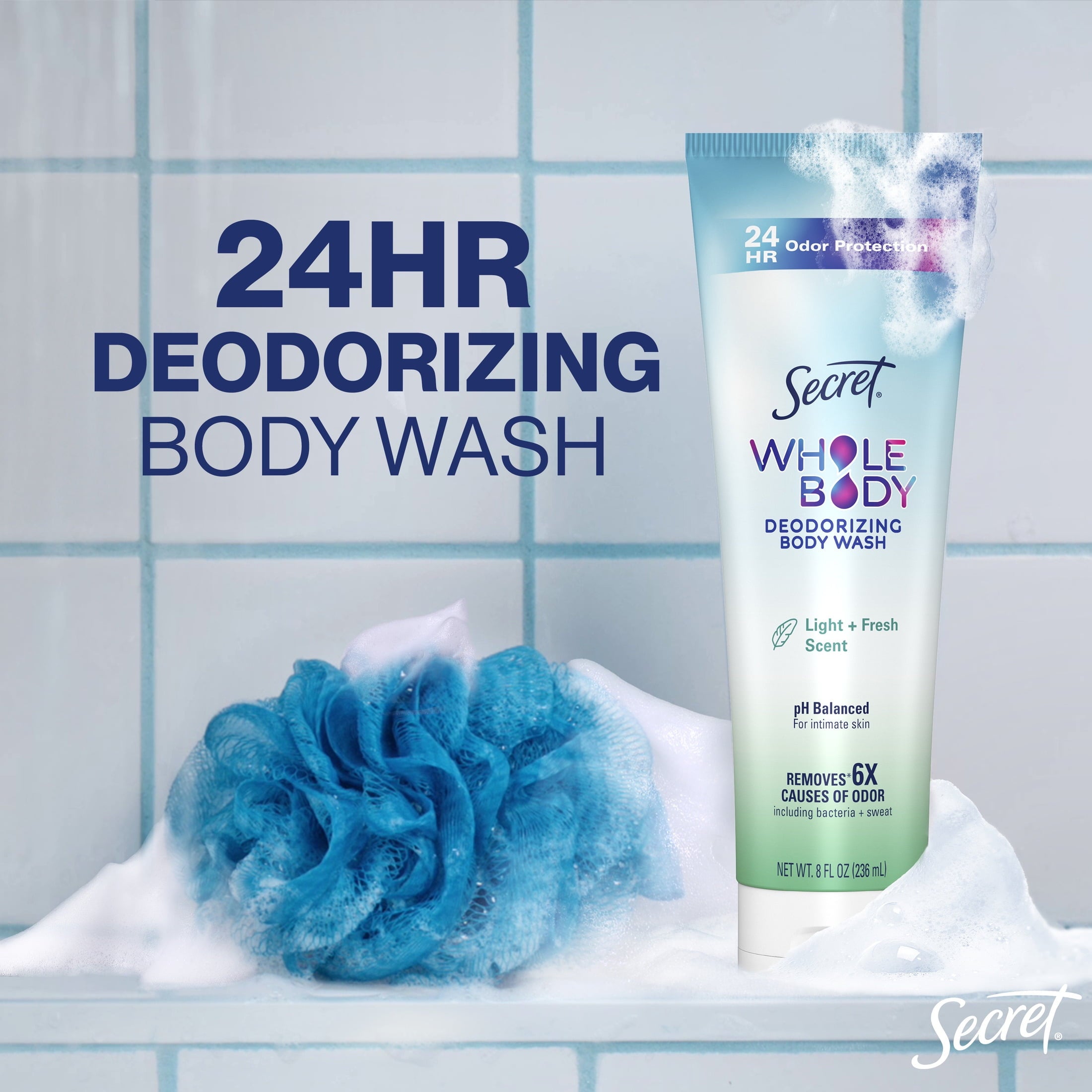 Feminine Wash 24 HR Deodorizing Body Wash for Women, Light &amp; Fresh, 7oz