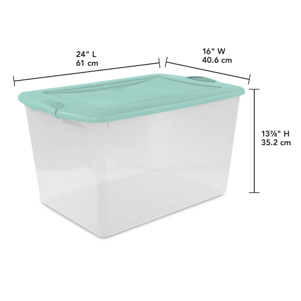 66 Quart Large Latching Storage Bin, Clear Plastic Storage Container with Latch Lid, Blue