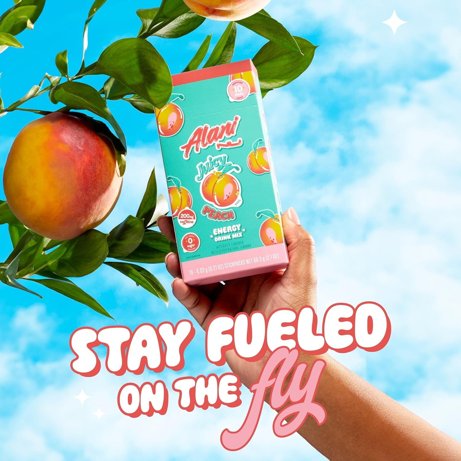 (12 pack) Alani Nu Energy Sticks, Juicy Peach, 10 Count, 200mg Caffeine, Zero Sugar