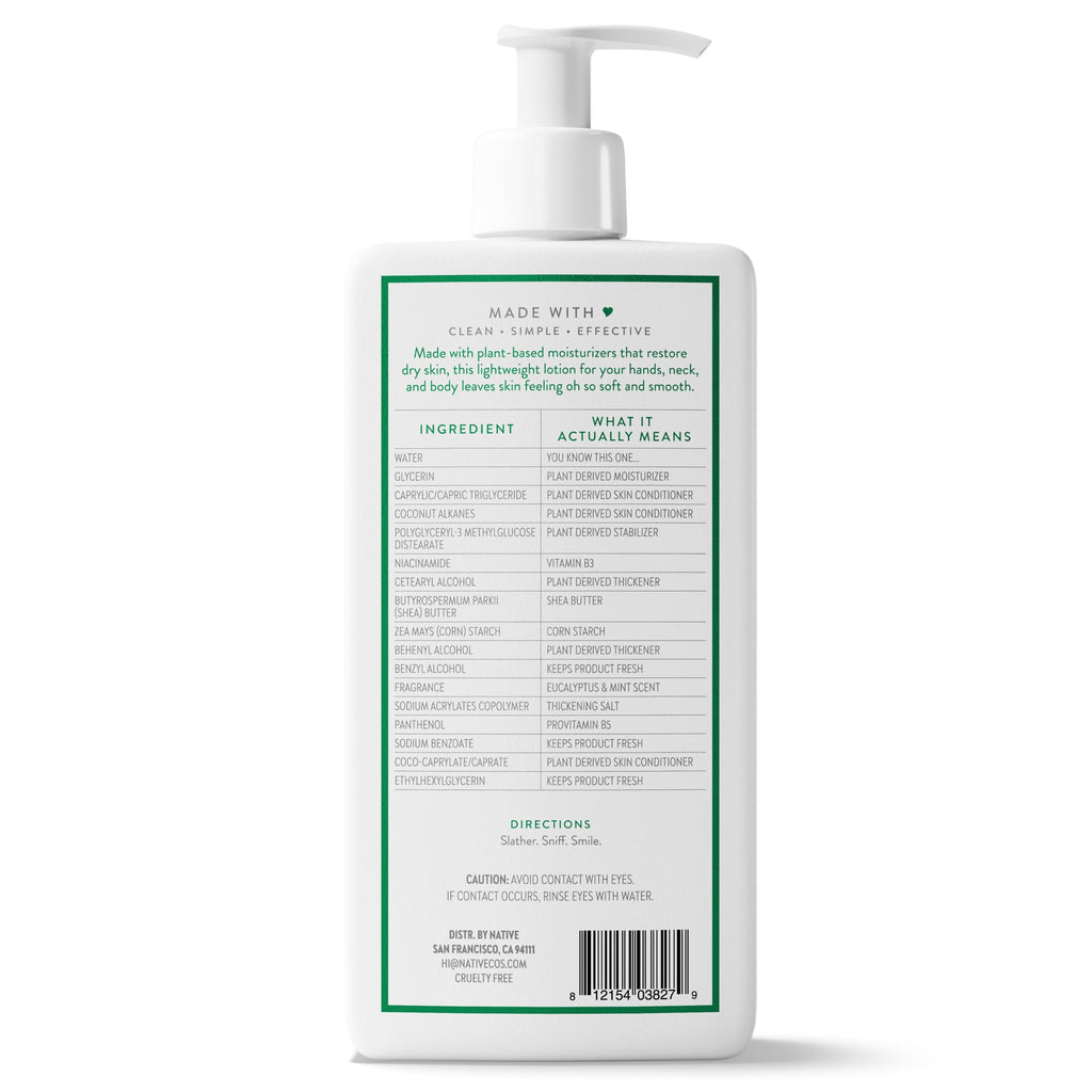 Moisturizing Hand &amp; Body Lotion, Eucalyptus &amp; Mint, Silicone Free, for Men and Women, 16.5 oz