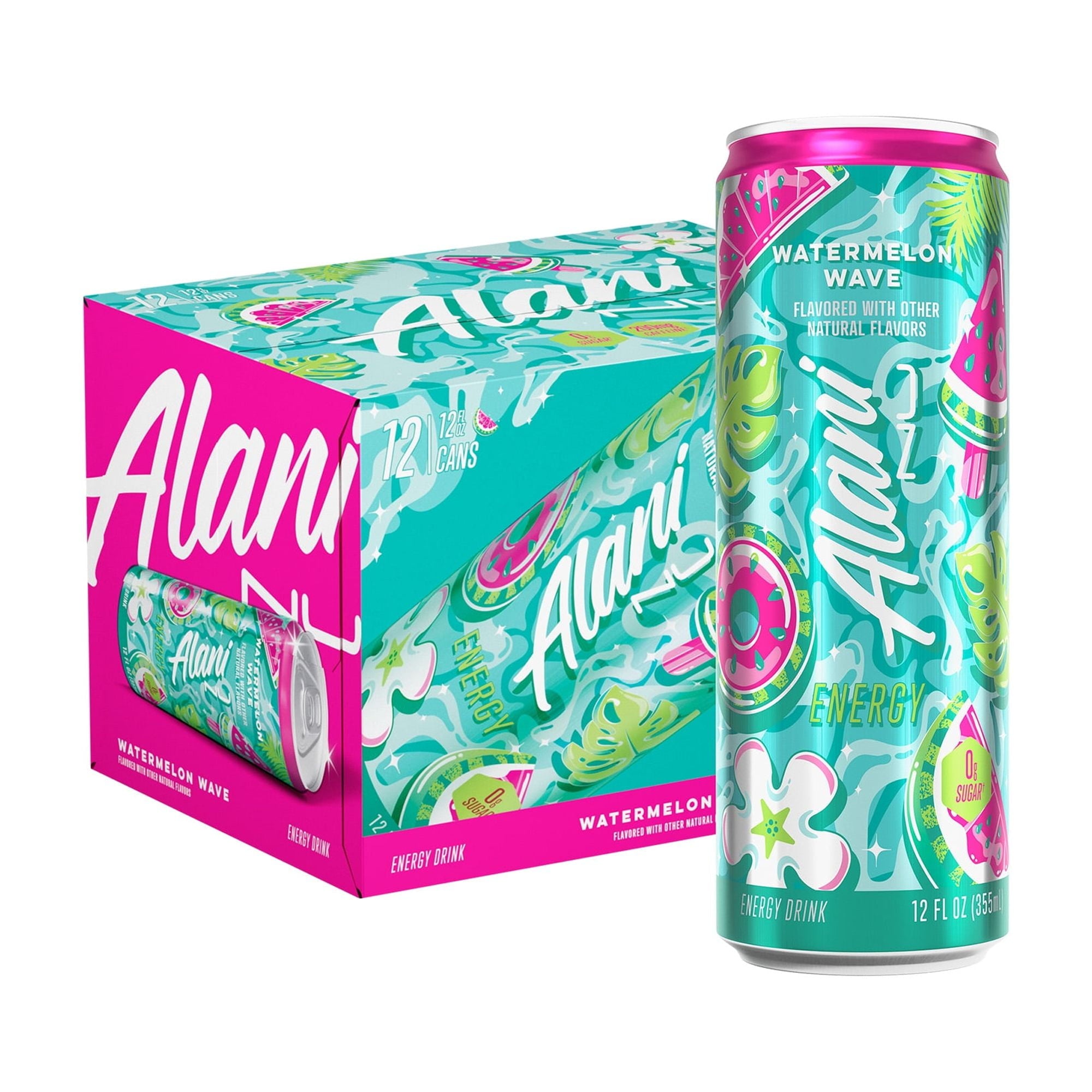Sugar Free Energy Drink, Watermelon Wave, 12 fl oz, 12 Pack, Cans, 200mg Caffeine