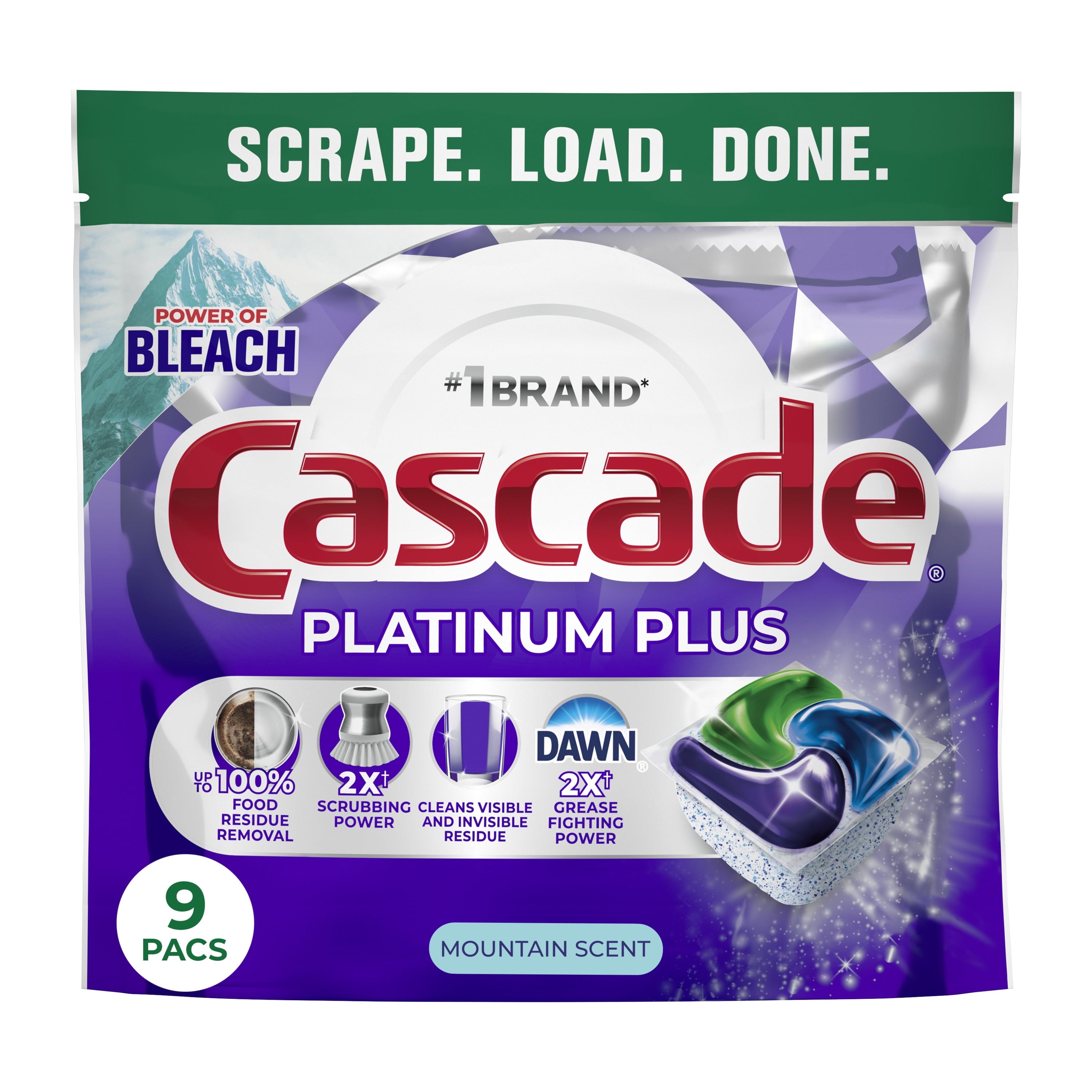 Platinum Plus Dishwasher Pods, Dishwasher Detergent, Dish Detergent Soap, Mountain, 9 Count