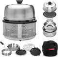 Stainless steel non-smoking portable tabletop charcoal grill with a frying pan, an outdoor barbecue grill with 10 functions, suitable for camping, boats and RVs, is the perfect combination for an outdoor kitchen (fully equipped)