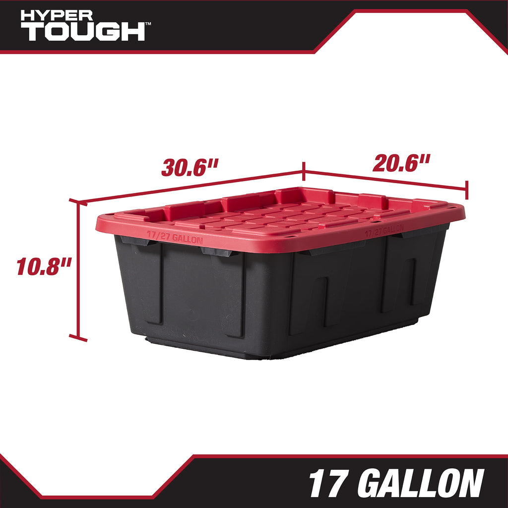 17 Gallon Medium Storage Bin with Snap Lid, Black and Red, Heavy Duty Plastic Storage Container