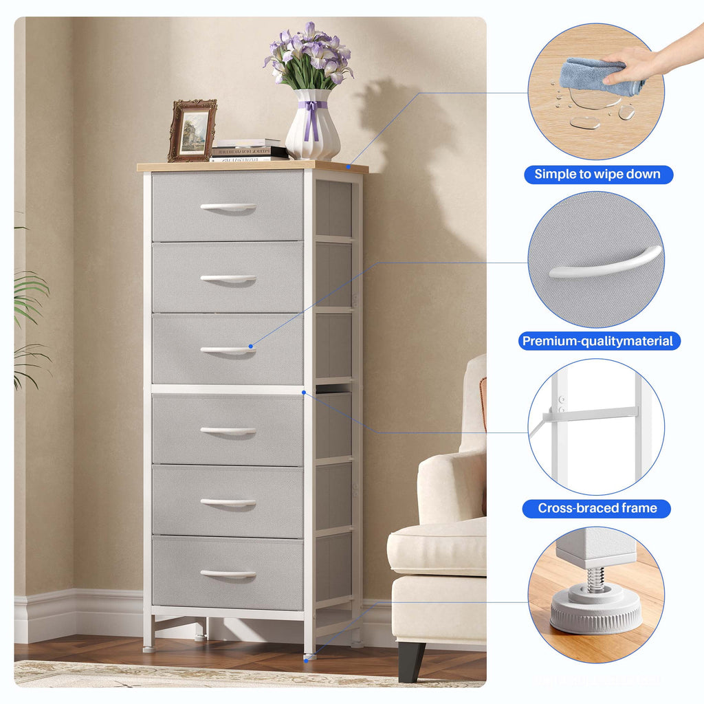 5 Fabric Dresser with 5 Storage Drawers, TV Stand with Wooden Top Metal Frame for Clothes, Living Room, Hallway, Entryway, Rust