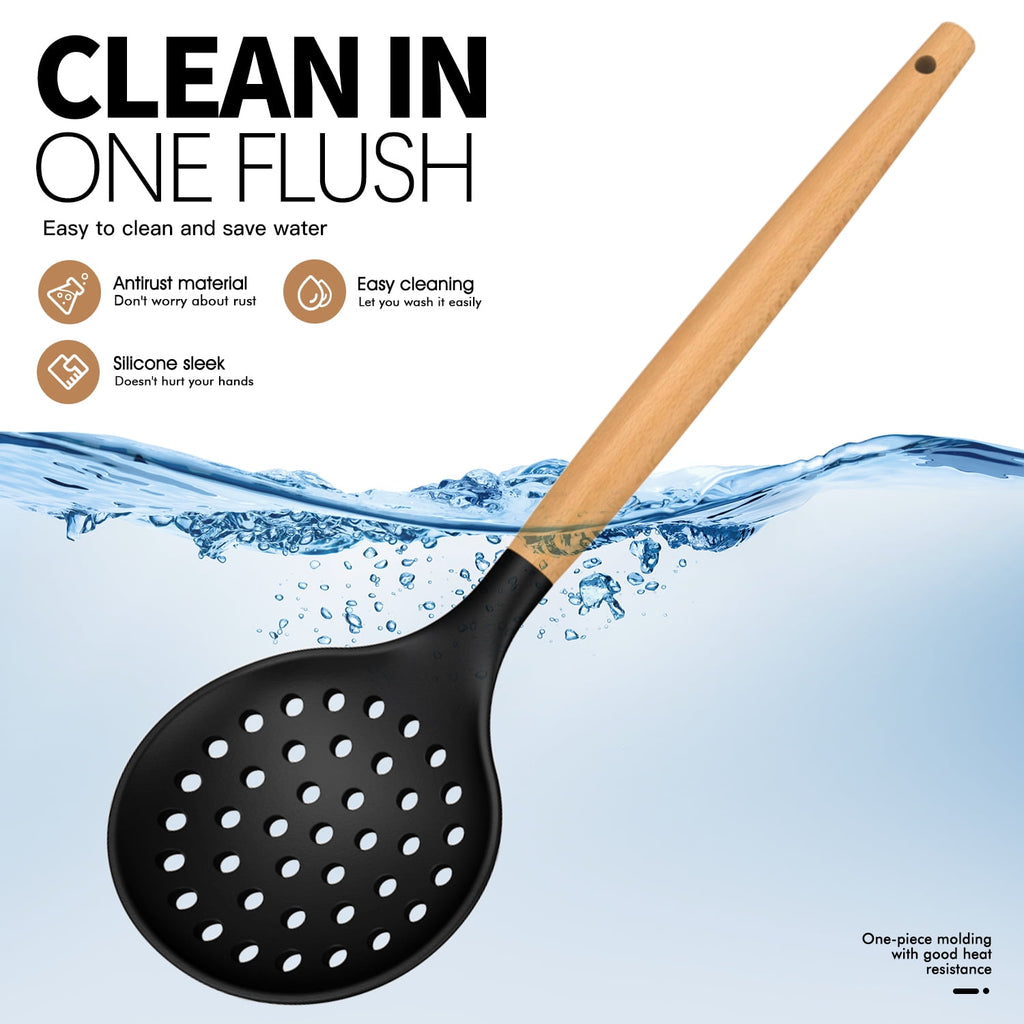 Kitchen Cooking Utensils Set, 33 pcs Non-stick Silicone Cooking Kitchen Utensils Spatula Set with Holder, Wooden Handle Silicone Kitchen Gadgets Utensil Set (Cream White)