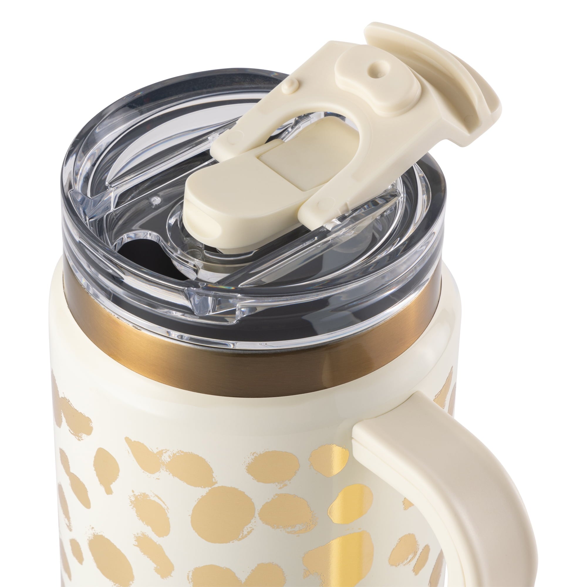 Thyme &amp; Table 32 fl oz Stainless Steel Luna Tumbler with Handle and Dual Straw Lid, Cream &amp; Black Check