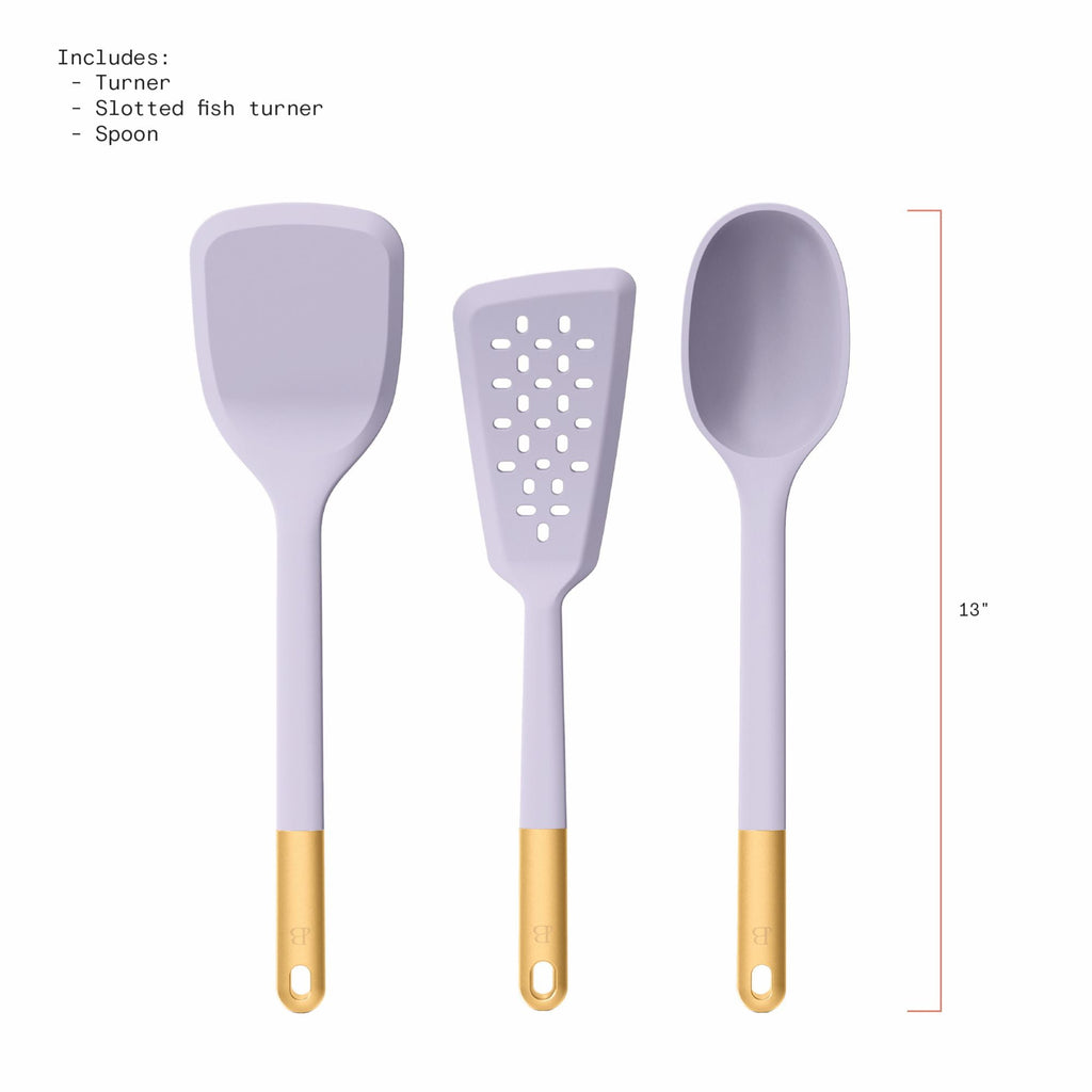 3-Piece Silicone Kitchen Utensil Tool Set, Porcini Taupe by Drew Barrymore