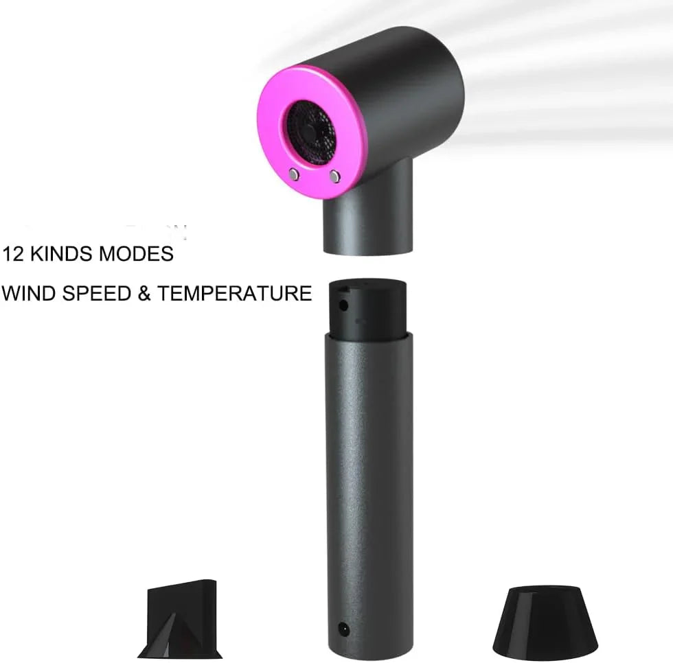 Anion Hair Dryer, Hot Air and Cold Air Available Negative Ion Cordless Hair Blower USB Output As Power Bank for Digital Charging Smart Battery Indicator Travel Hair Blower