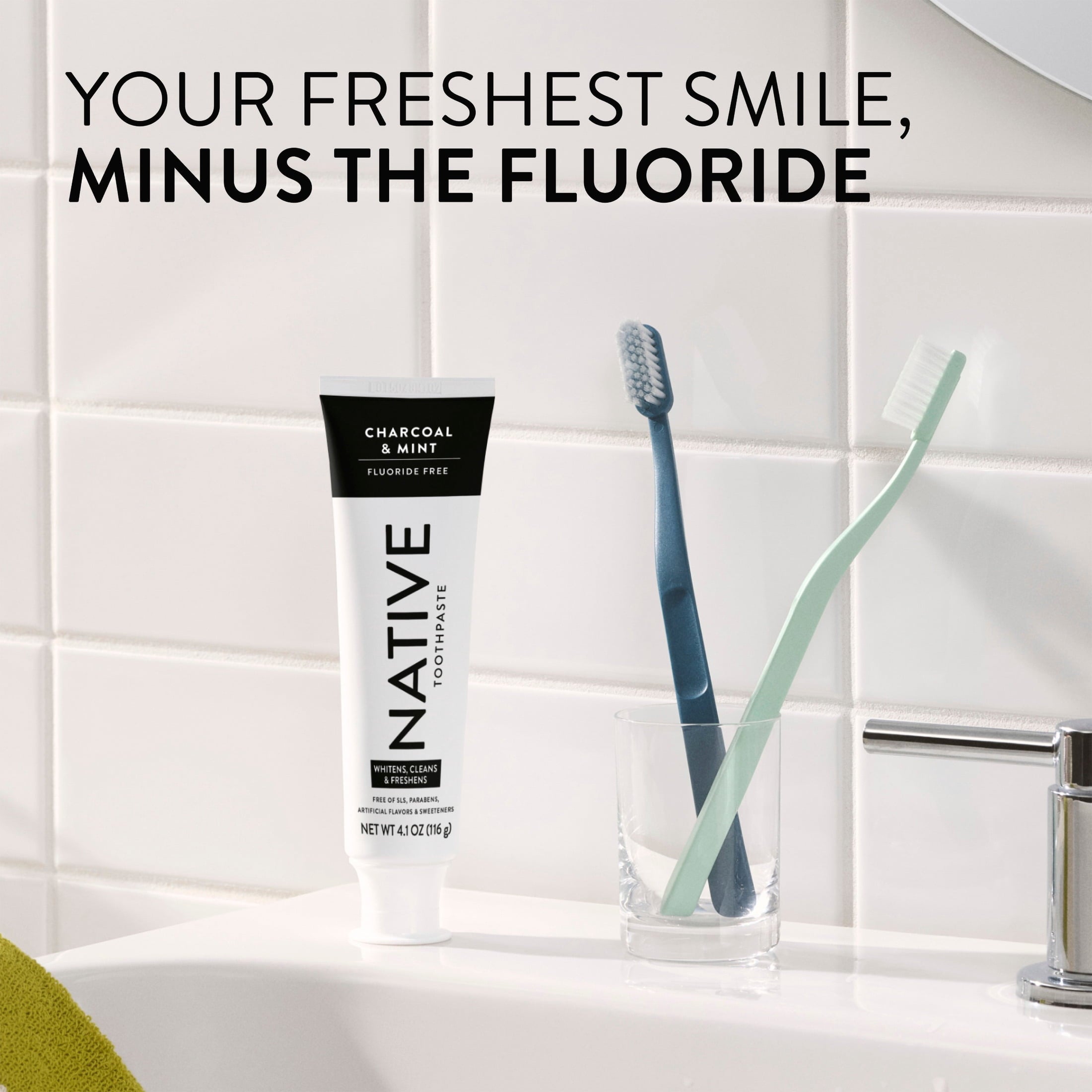 Fluoride Free Toothpaste, Charcoal &amp; Mint Flavor, 4.1 oz, for Adults &amp; Kids 2+