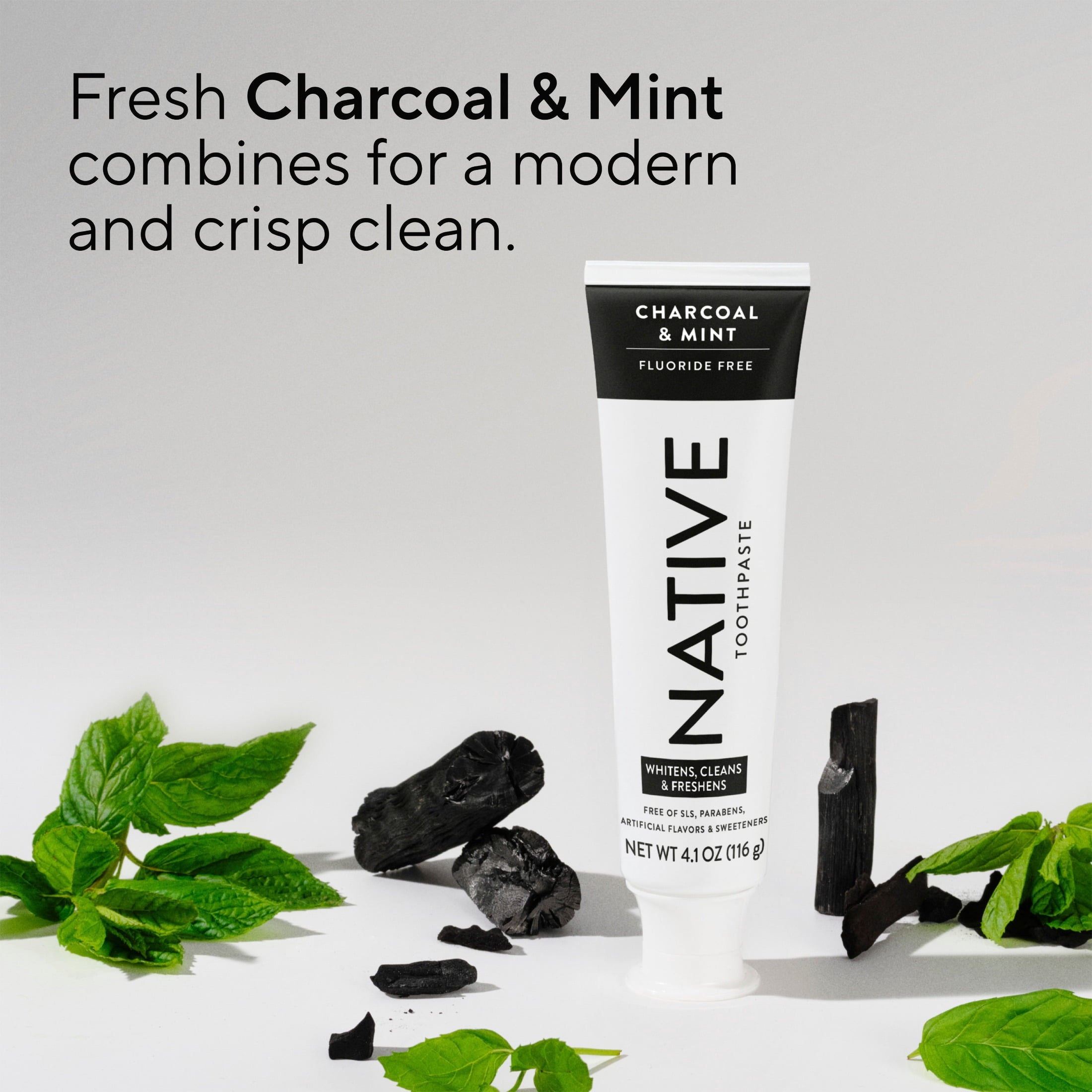 Fluoride Free Toothpaste, Charcoal &amp; Mint Flavor, 4.1 oz, for Adults &amp; Kids 2+