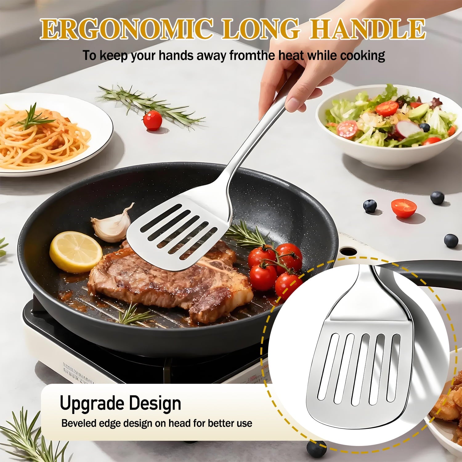 4 Pcs Cooking Utensils Set, Stainless Steel Kitchen Utensils, Kitchen Tools Set Include Solid &amp; Slotted Turner Wok Spatula, Serving Spoon, Home Essentials Kitchen Gadgets Accessories
