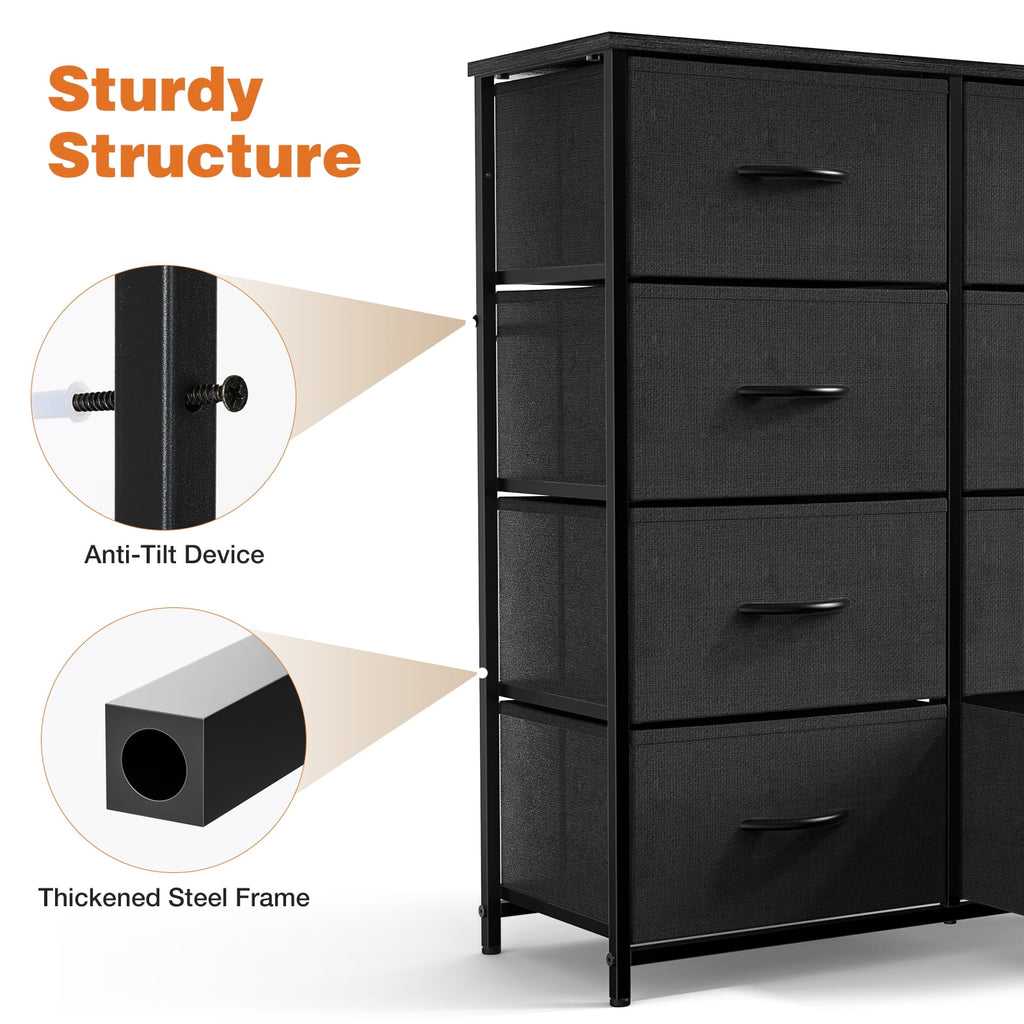 8-Drawer Fabric Dresser Storage Chest for Bedroom, Closet, Entryway, Storage Furniture for Adults, Black