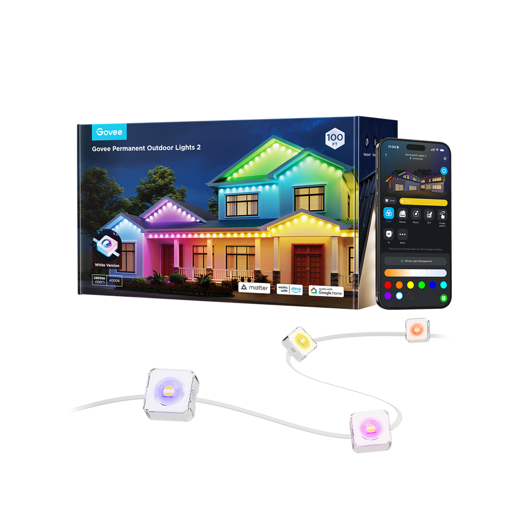 Outdoor Permanent Lights 2 (Elite), Smart Outdoor String Lights for House, H805AA01,RGBIC Smart Outside Lights with 65 Scene Modes,IP67 Waterproof, 100ft for Christmas, Holiday Decorations