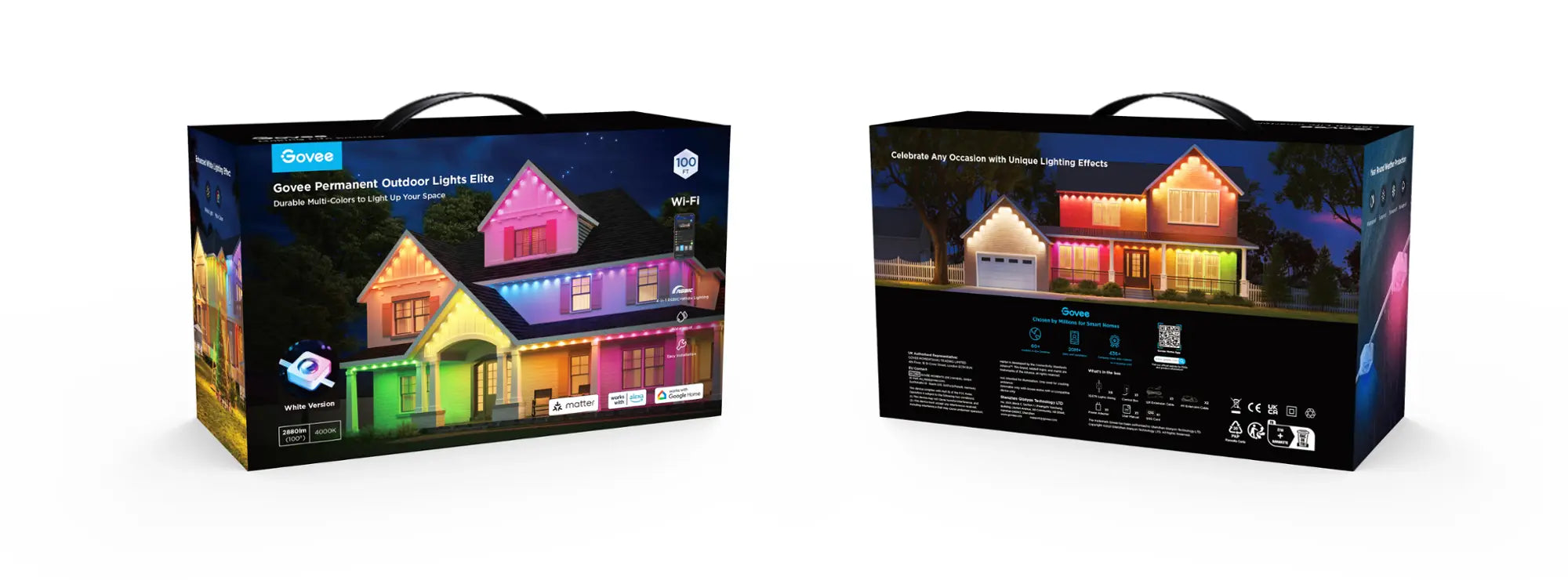 Outdoor Permanent Lights 2 (Elite), Smart Outdoor String Lights for House, H805AA01,RGBIC Smart Outside Lights with 65 Scene Modes,IP67 Waterproof, 100ft for Christmas, Holiday Decorations