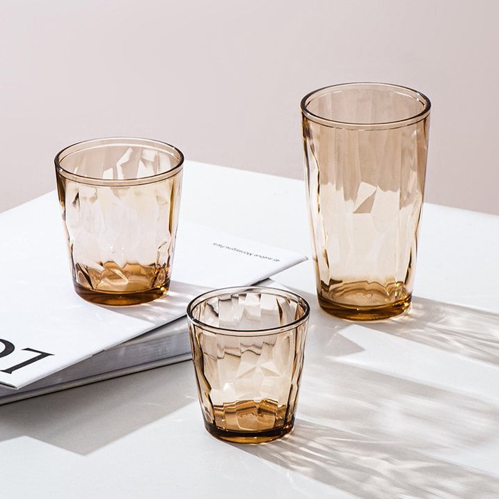 Unbreakable Tritan Drinking Glasses Shatterproof Acrylic Glasses Drinkware BPA Free Hard Plastic Cups Kitchen Water Glasses Drinking Set of 6 (Grey, Transparent, Amber)