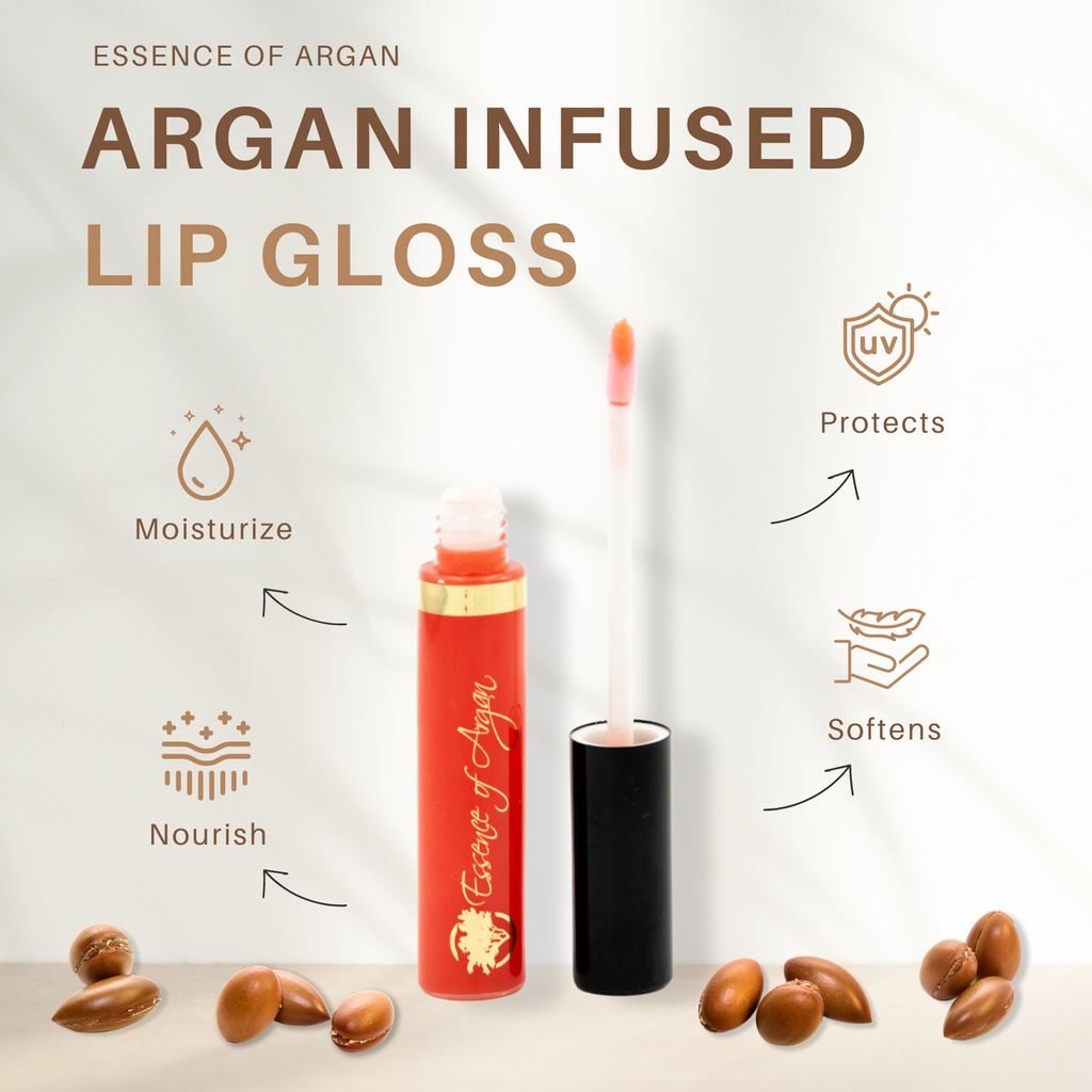 of Argan Lip Gloss, Organic, Moisturizing, Plumping, Clear Red