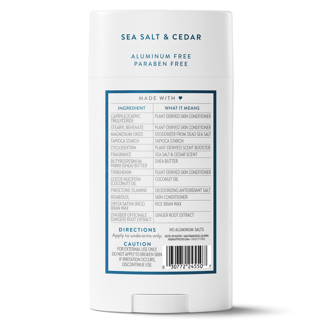 Aluminum Free Deodorant For Men, 72 Hour Solid Deodorant Stick, Sea Salt &amp; Cedar, 3.1oz