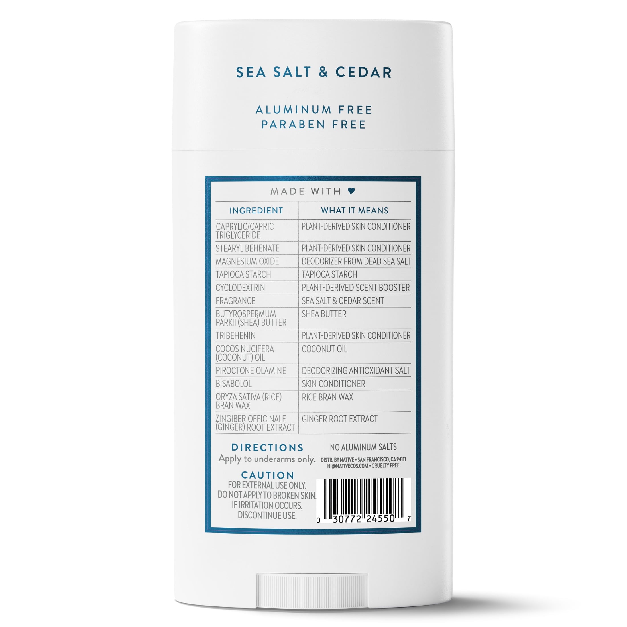 Aluminum Free Deodorant For Men, 72 Hour Solid Deodorant Stick, Sea Salt &amp; Cedar, 3.1oz