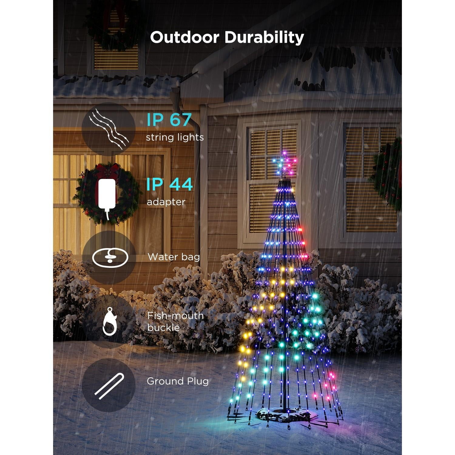 Christmas Cone Tree Lights 6ft with 66 Scene Modes, White, IP65 Waterproof for Indoor Outdoor Xmas Decor, Remote Control, Dimmable