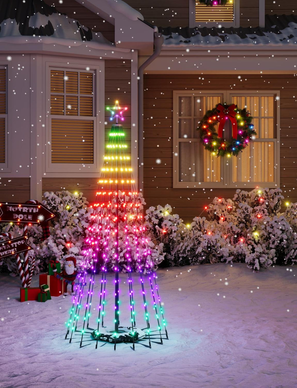 Christmas Cone Tree Lights 6ft with 66 Scene Modes, White, IP65 Waterproof for Indoor Outdoor Xmas Decor, Remote Control, Dimmable