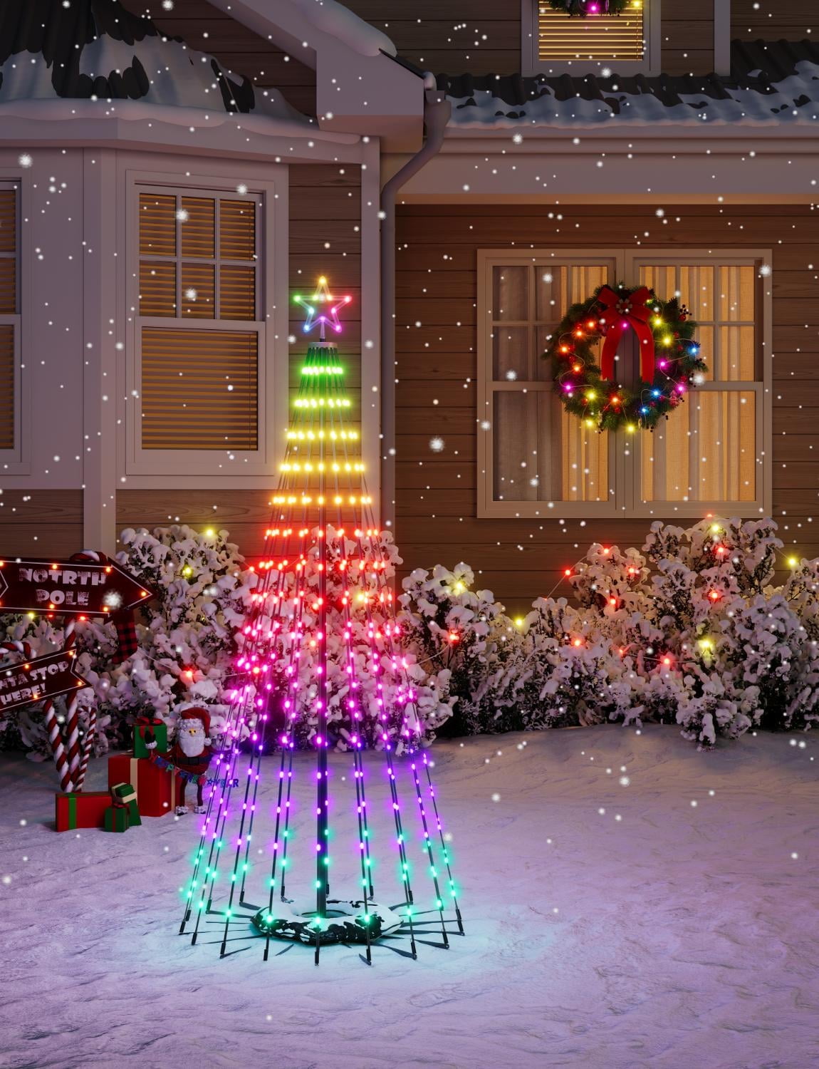 Christmas Cone Tree Lights 6ft with 66 Scene Modes, White, IP65 Waterproof for Indoor Outdoor Xmas Decor, Remote Control, Dimmable