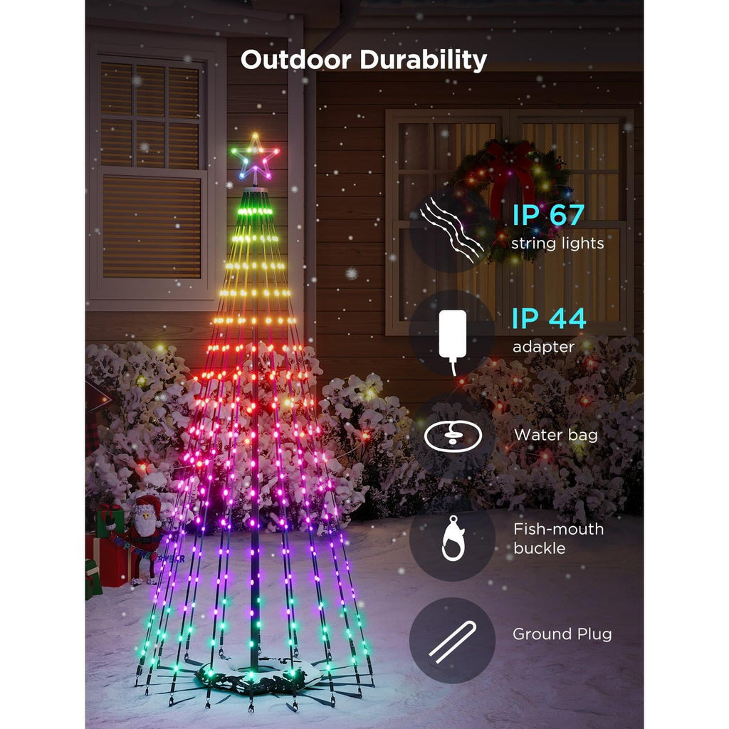 Christmas Cone Tree Lights 6ft with 66 Scene Modes, White, IP65 Waterproof for Indoor Outdoor Xmas Decor, Remote Control, Dimmable
