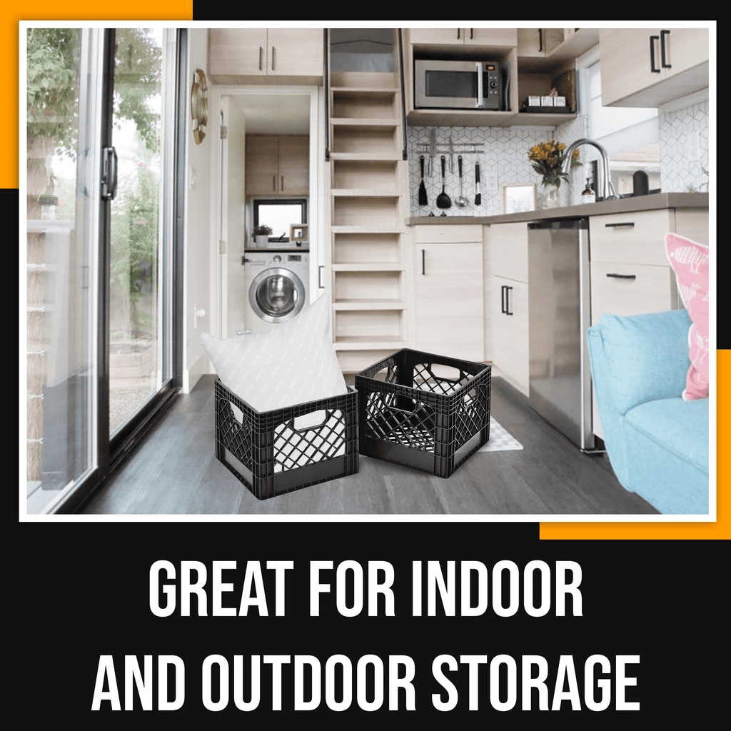 16QT Heavy-Duty Plastic Milk Crate Black with Built-in Handles