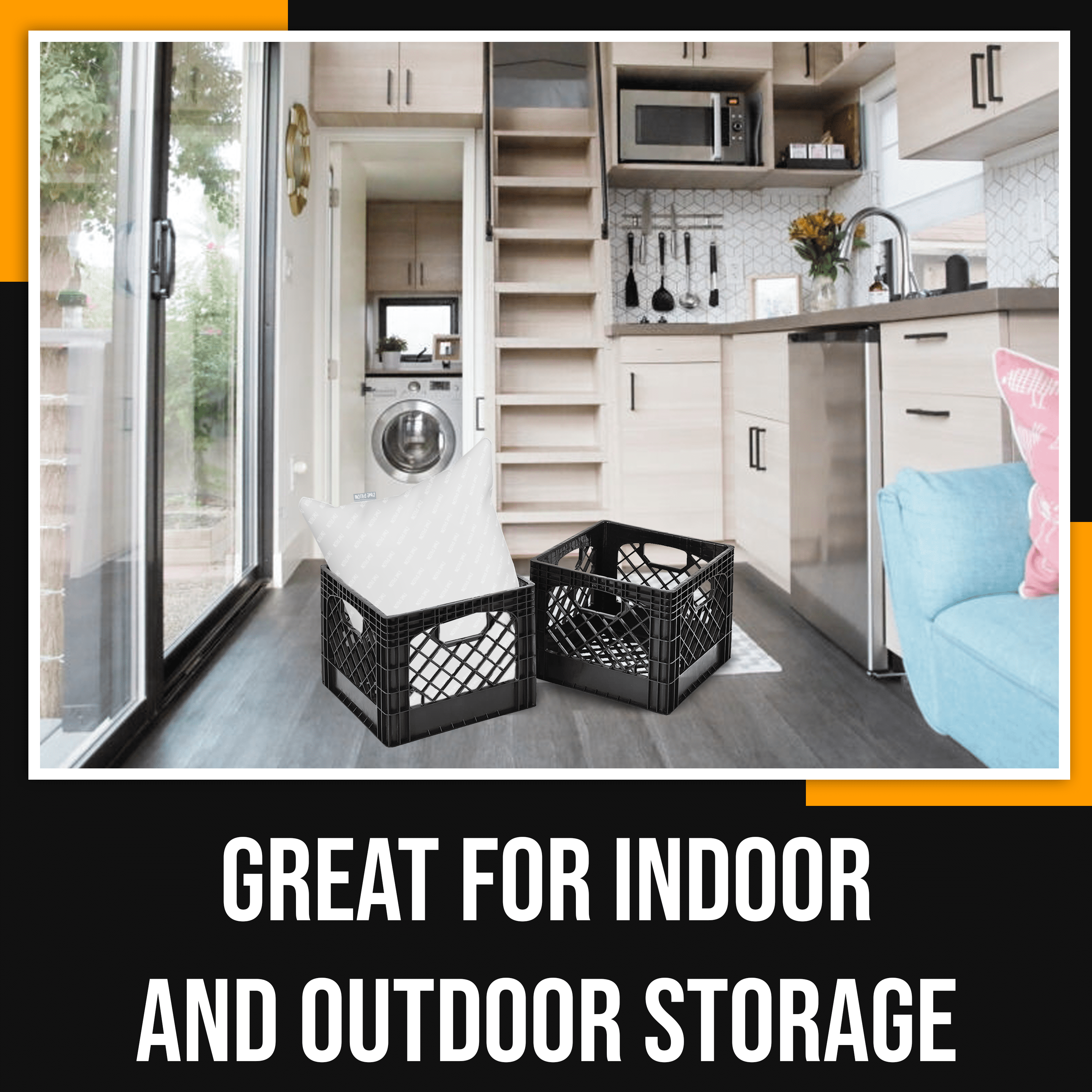 16QT Heavy-Duty Plastic Milk Crate Black with Built-in Handles