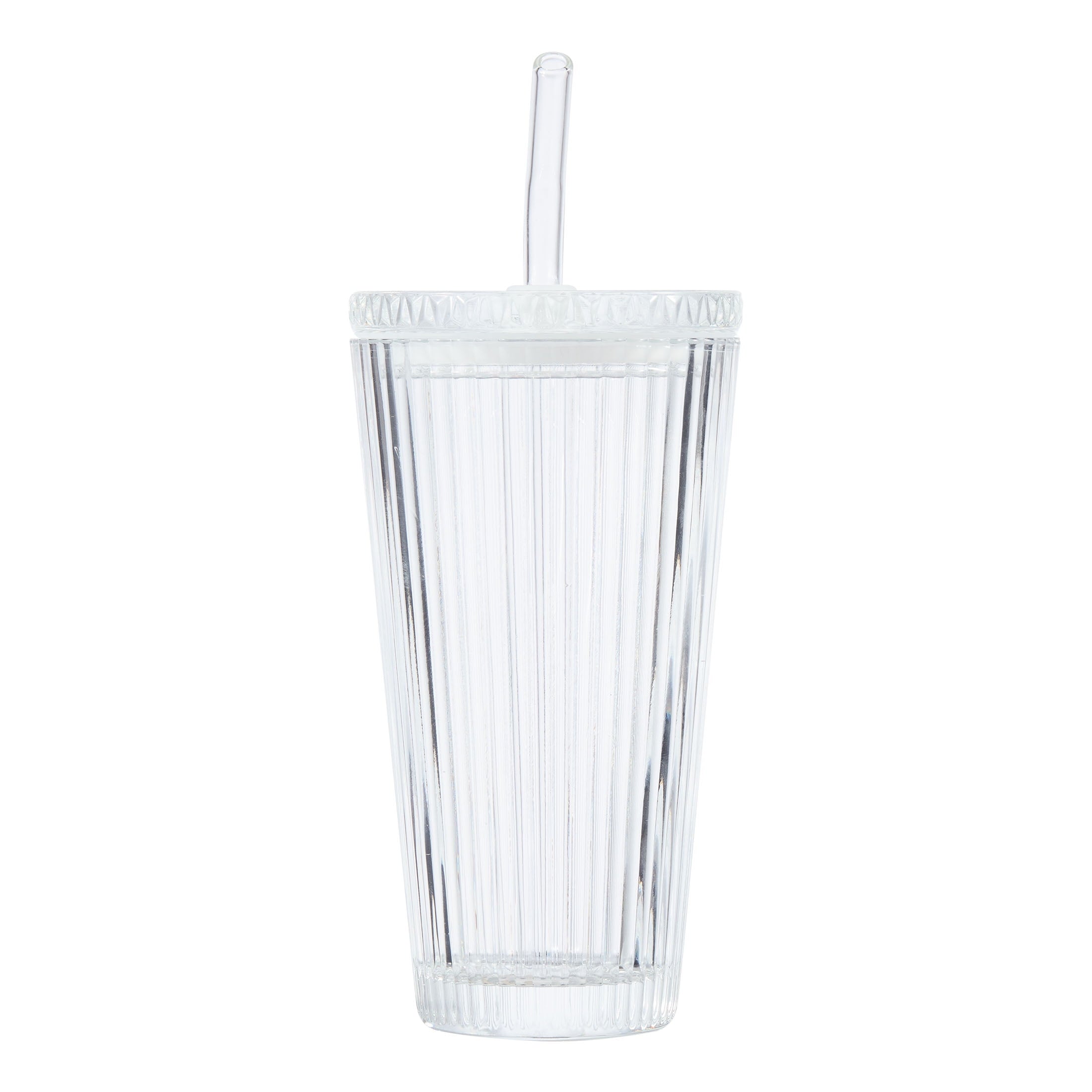 Better Homes &amp; Gardens Glass 21oz Tumbler Ribbed with Glass Lid and Straw