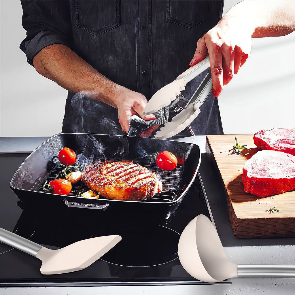 Silicone Cooking Utensils Set - Silicone Kitchen Utensils for Cooking, Kitchen Utensil Spatula Set,BPA FREE Kitchen Gadgets Tools for Non-Stick Cookware (Khaki)