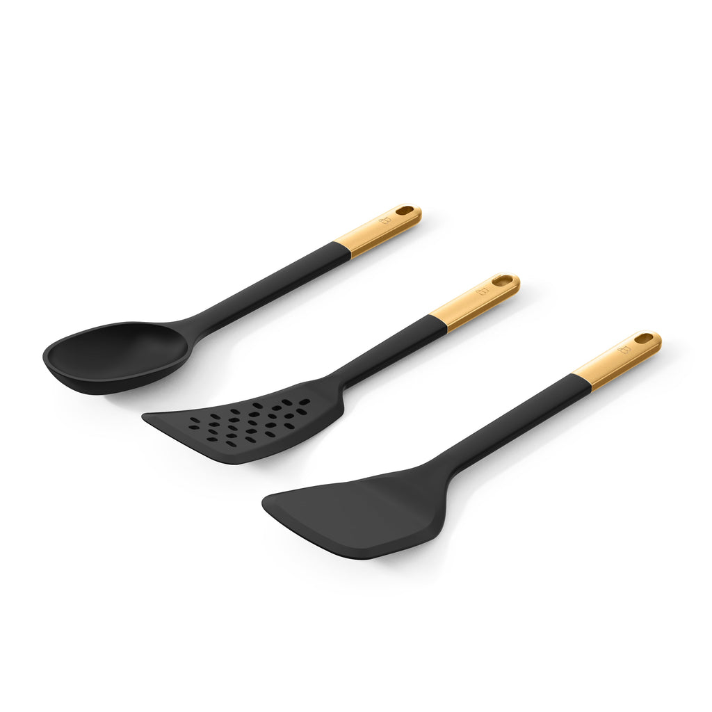 3-Piece Silicone Kitchen Utensil Tool Set, Porcini Taupe by Drew Barrymore