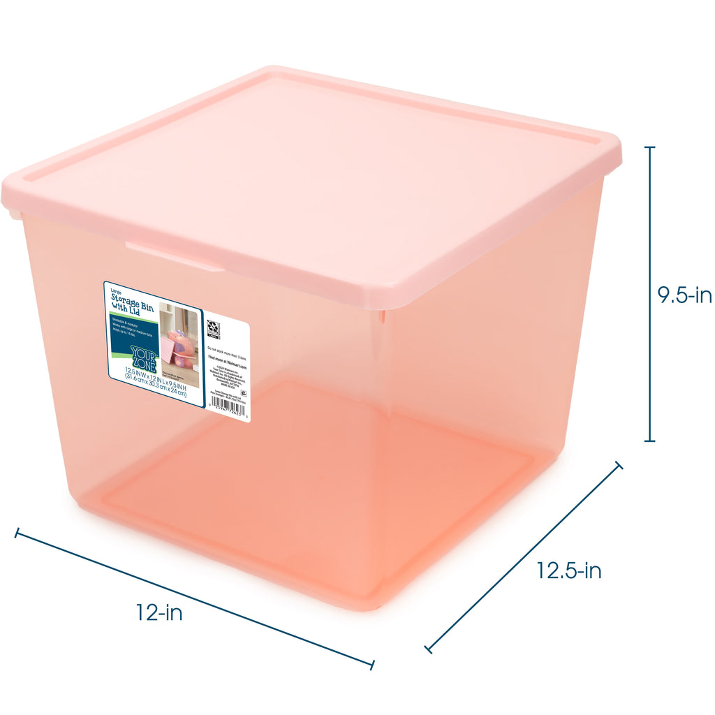 Kids Large Tinted Clear Plastic Stacking Storage Bin with Lid, Grey, 12 in x 12.4 in x 9.4 in