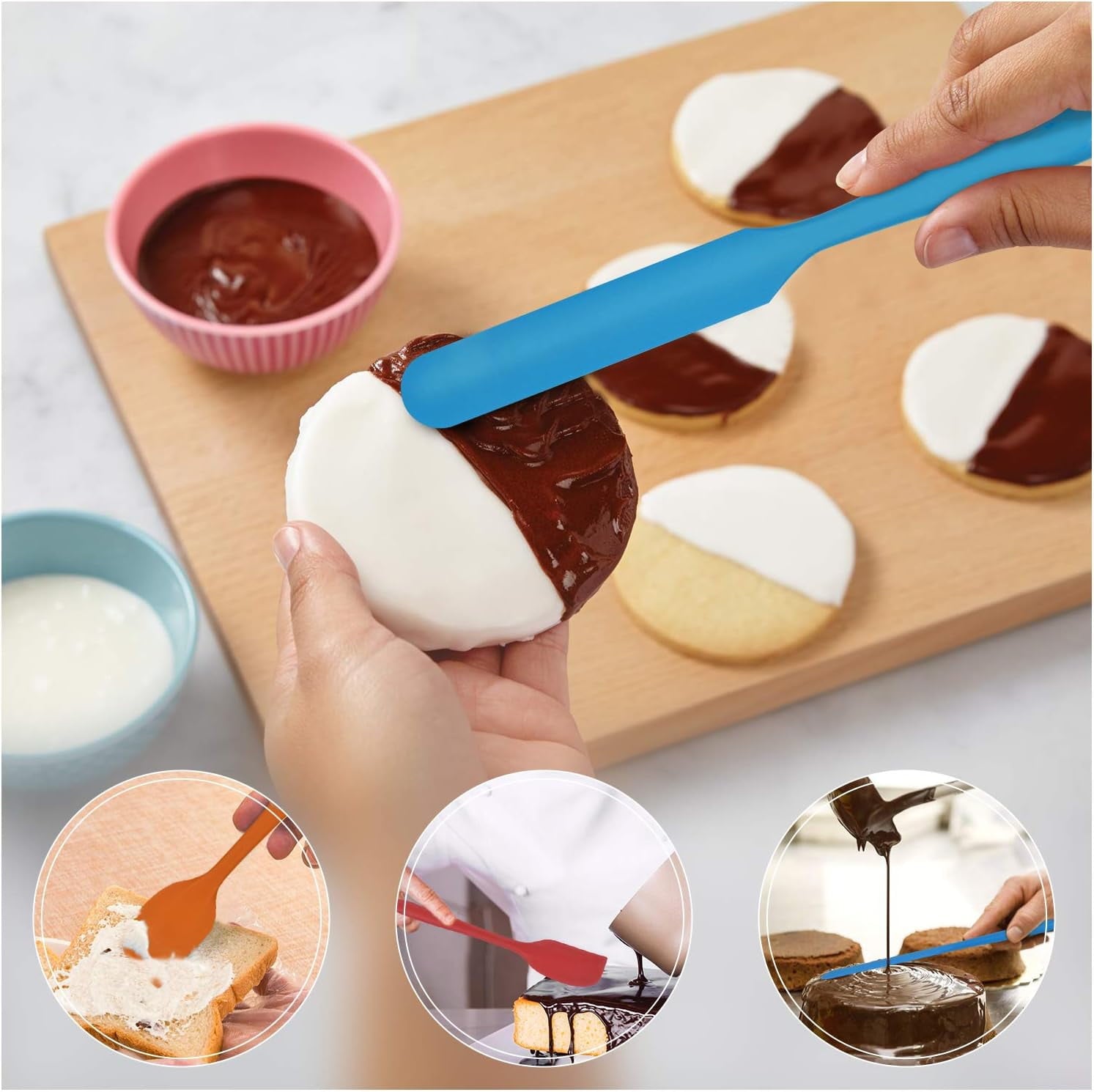 Food Grade Silicone Rubber Spatula Set, 5 Pcs Kitchen Cooking Baking Mixing Utensil Sets, High Non Stick Dishwasher- Khaki
